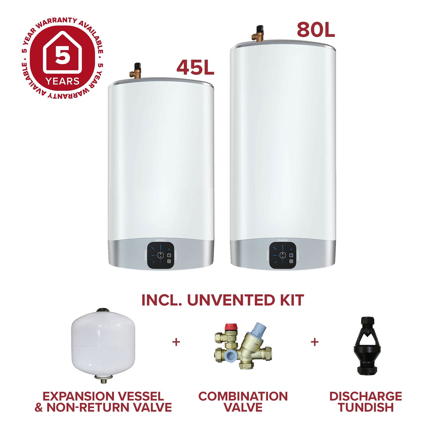 Ariston VELIS EVO - Scaldabagno elettrico da 80 l, doppio serbatoio, pronto per la doccia, Eco Evo, caldaia d'acqua resistente e distributore di acqua calda, riscaldatore elettrico ideale per