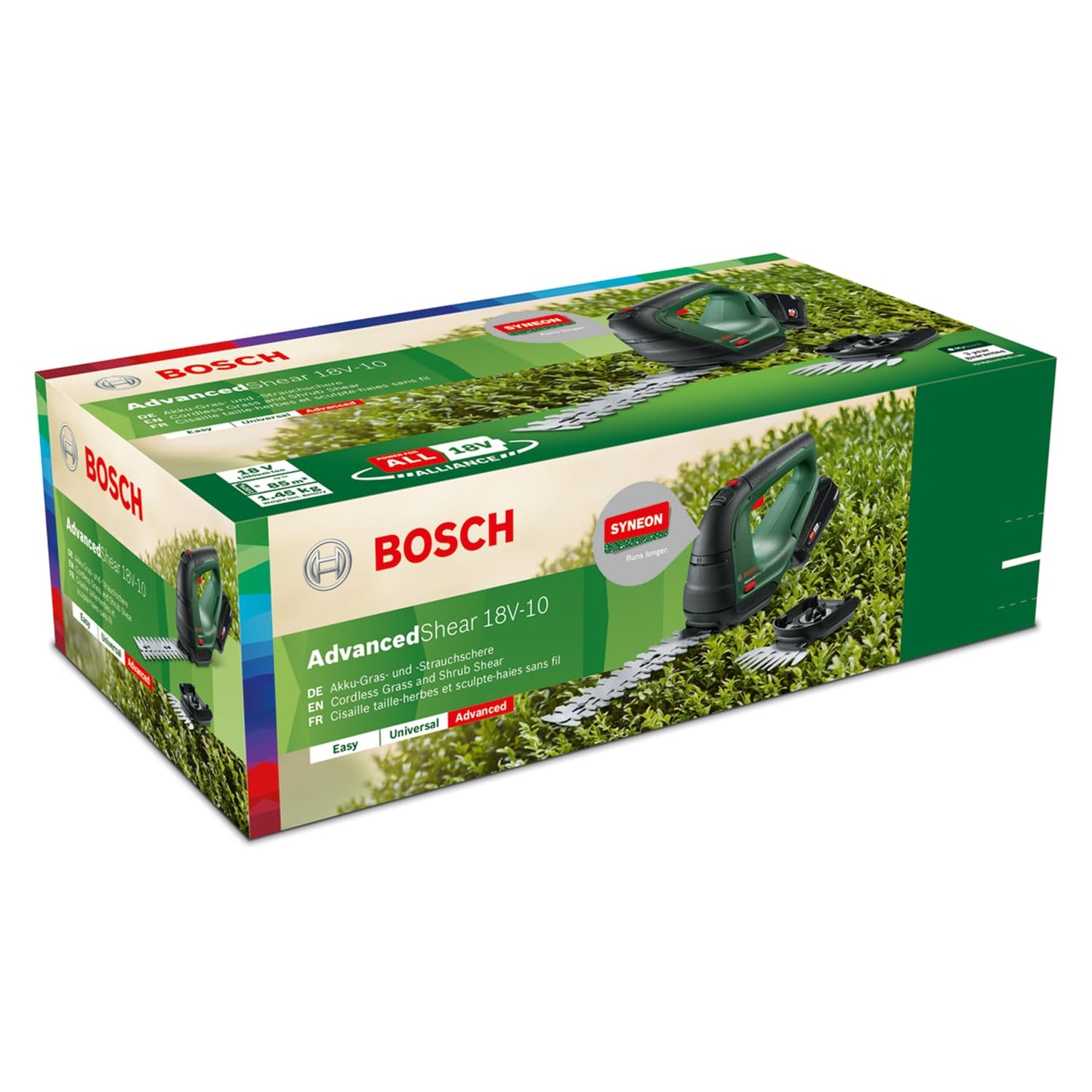 Bosch Home and Garden Cesoia per erba a batteria AdvancedShear 18V-10 (1 da 2,0 Ah, sistema 18 Volt, fino 85 m² di taglio, con lame rifilasiepi e erba, in confezione cartone)