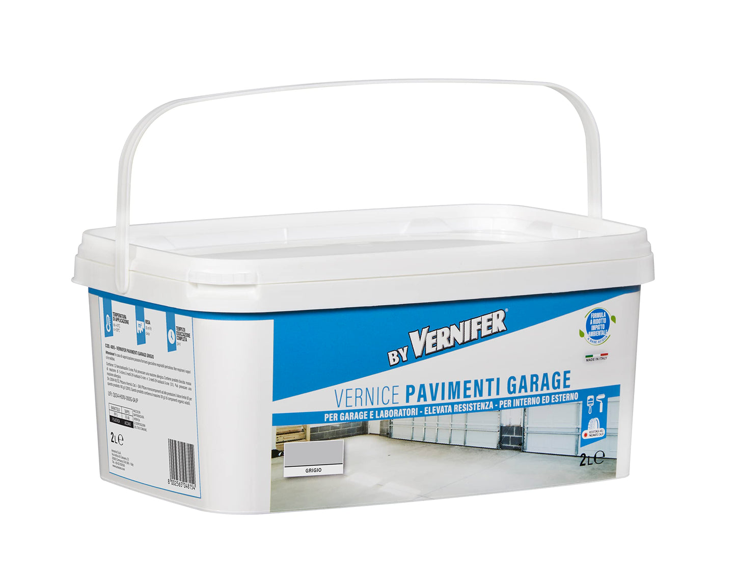 BY VERNIFER Vernice Pavimenti Garage Grigio, Vernice Monocomponente A base di Acqua, Proteggi Pavimenti, Adatta a Cemento, Calcestruzzo, Resina o Ceramica, Elevata Adesione, Altamente Resistente, 2L