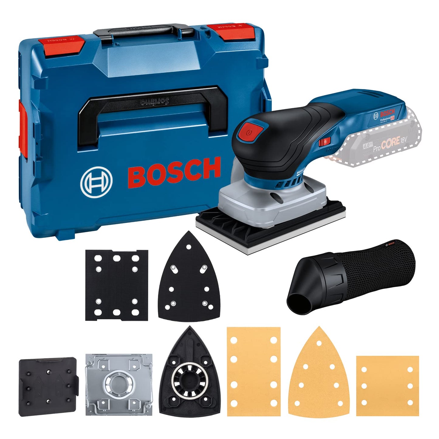 Bosch Professional 18V System Levigatrice Orbitale a Batteria Gss 18V-13 (Motore Brushless, Incl. Sacco Raccoglipolvere, 3 Piastre, 3 Fogli Abrasivi, Punzone, in L-Boxx)