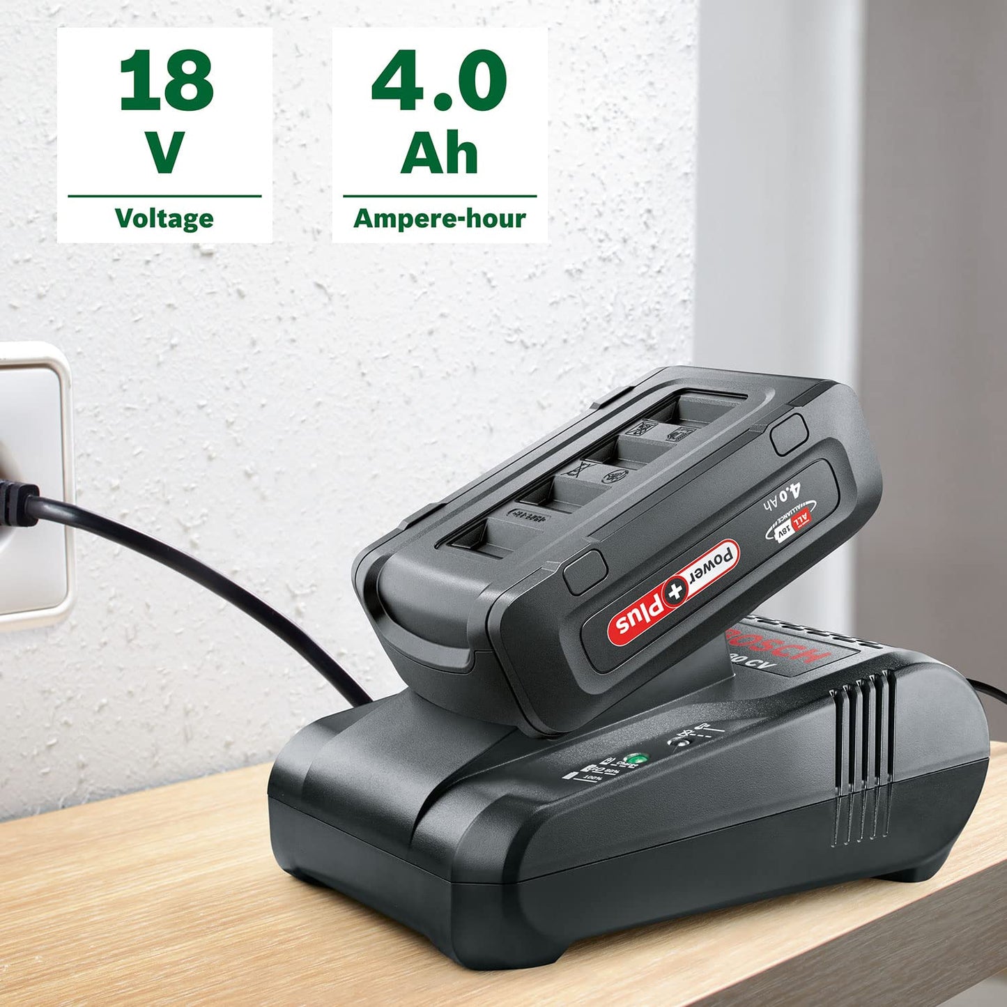 Bosch Home and Garden Bosch Pacco Batteria PBA 18V 4.0 Ah PowerPlus (1 Batteria 18 V 4.0 Ah, Sistema da 18 V, in Confezione di Cartone), 18 V