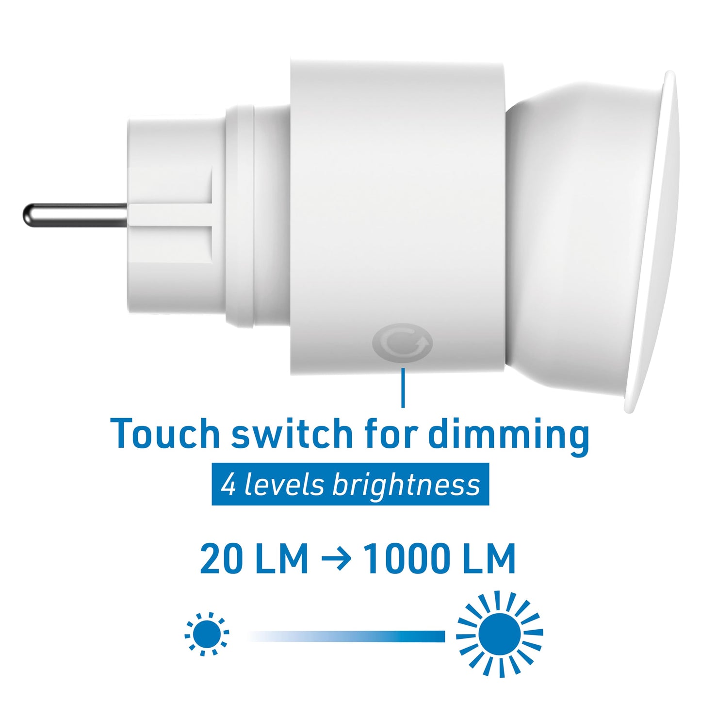 Electraline 58047 Faretto LED IP44 con 4 livelli di luminosità regolabile con dimmer da 20LM a 1000LM, Spina schuko, per uso Outdoor Bianco