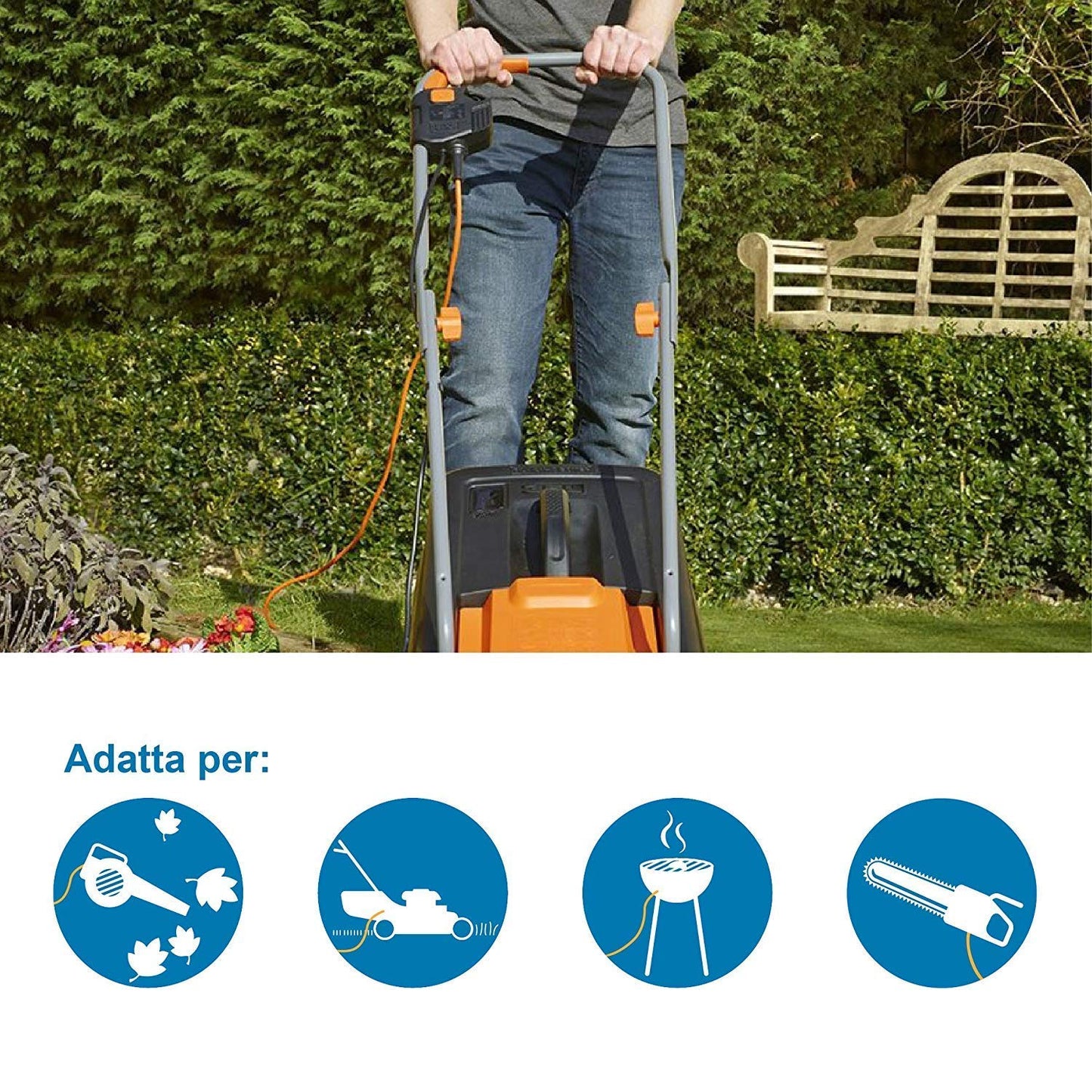 Electraline 49236 Prolunga Giardino con Avvolgicavo, 30 mt Spina e Presa Europea 2 Poli, per Elettrodomestici da Giardinaggio, Sezione Cavo 2x1,5 mm²