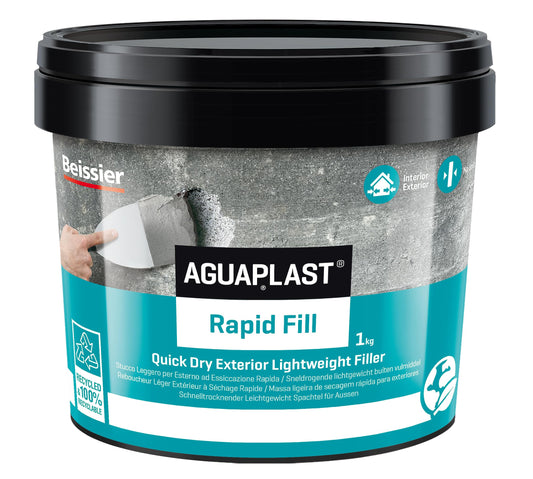 Aguaplast Rapid Fill, stucco in pasta pronto all'uso effetto intonaco per riempimenti. Colore grigio, essicazione rapida - 1kg