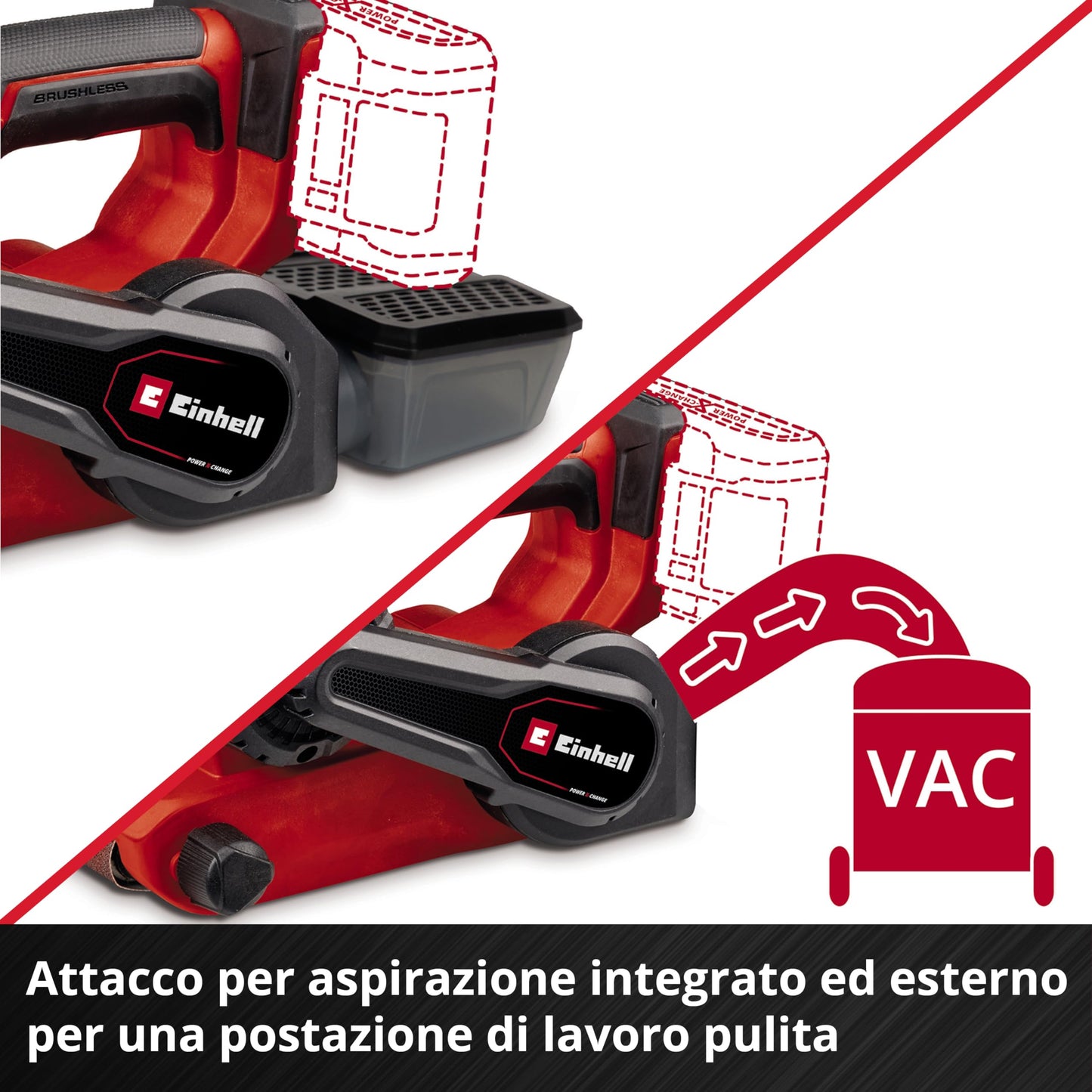 Einhell Levigatrice a batteria TP-BS 18/457 Li BL-Solo Power X-Change (18 V, batterie agli ioni di litio, motore Brushless, incl. 3 nastri abrasivi a grana 80 da 457x75 mm, senza batt. e caricabatt.)