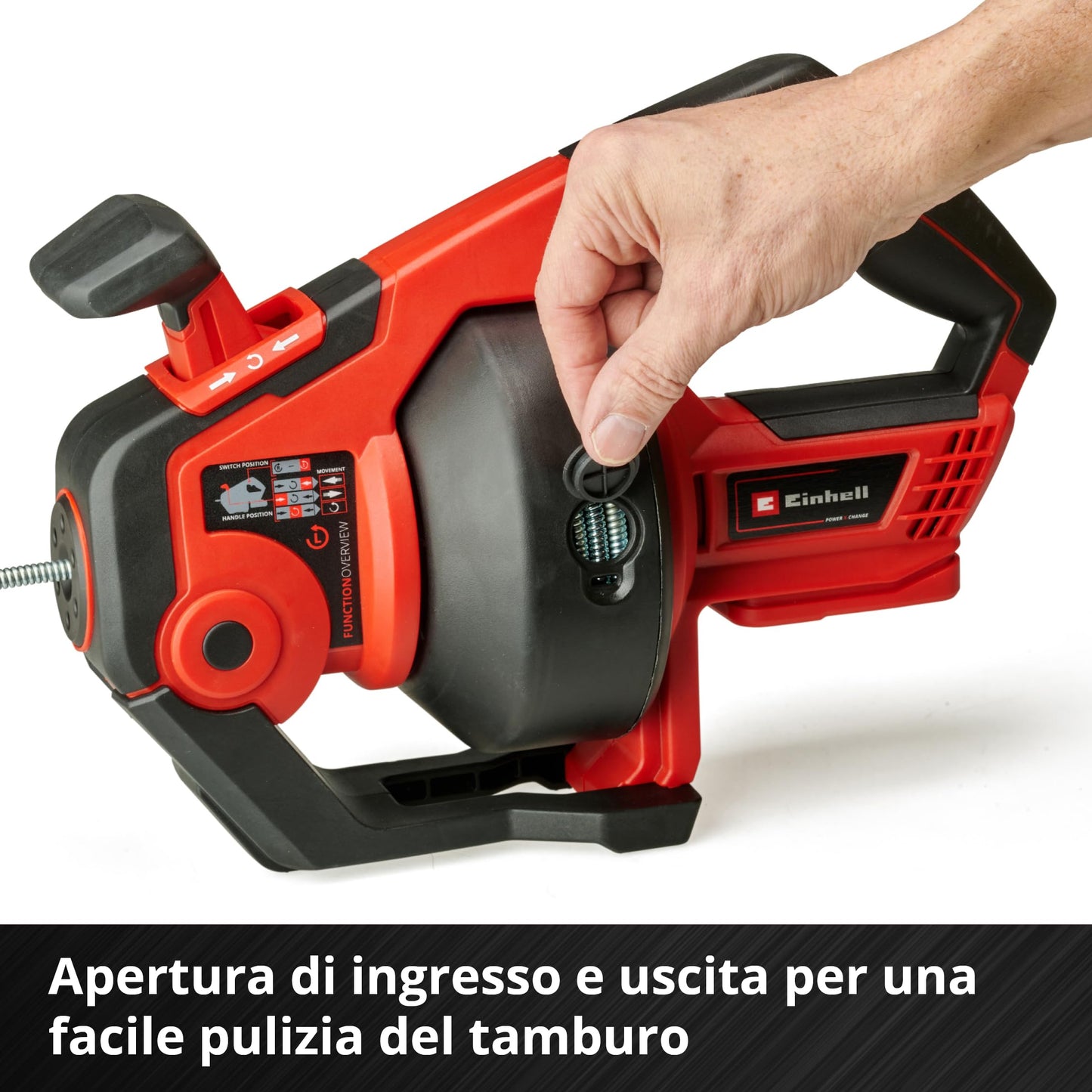 Einhell Detergente per tubi a batteria TE-DA 18/760 Li-Solo Power X-Change (18 V, Li-Ion, spirale di pulizia lunga 7,6 m, adatto per tubi di diametro 16-55 mm, fornito senza batteria e caricatore)