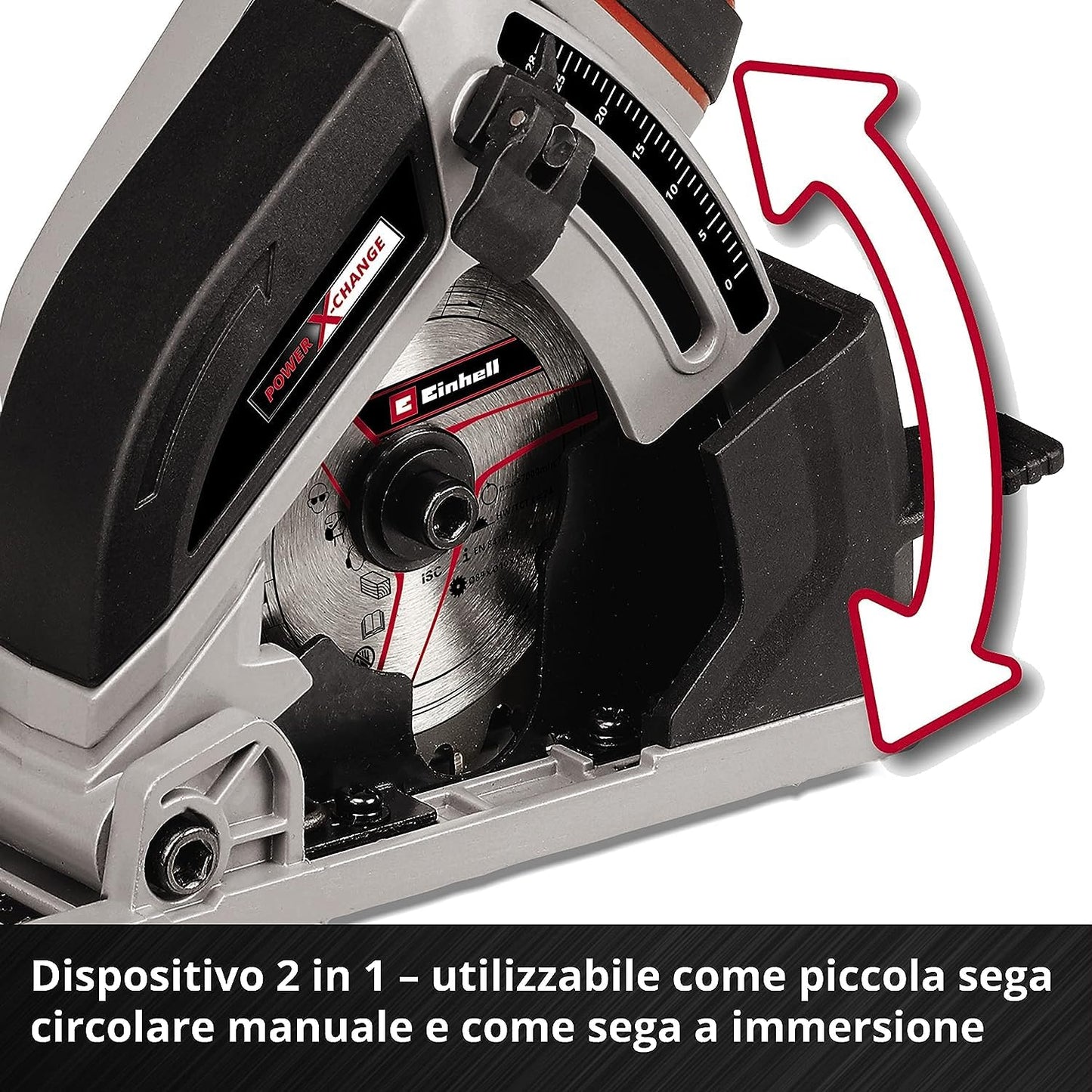 Einhell Mini sega circolare manuale a batteria TE-CS 18/89 Li-Solo Power X-Change (ioni di litio, 2500 min-1, profondità di taglio 28 mm, diametro lama 89 mm, senza batteria e caricatore)