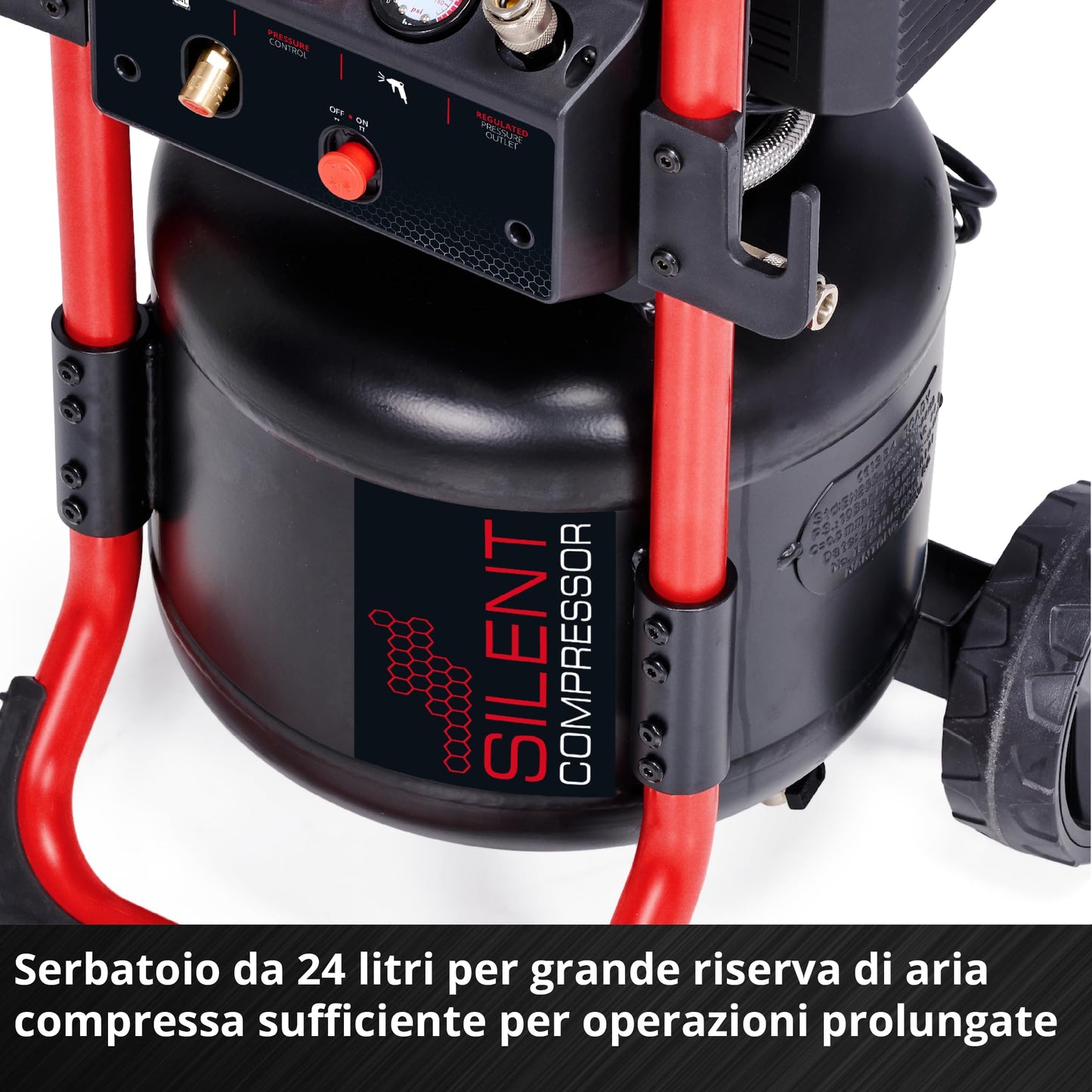 Einhell Compressore TE-AC 240/24 Silent (1500 W, max. 10 bar, serbatoio da 24 l, potenza di aspirazione 240 l/min, compressore silenziato da 70 dB, 2 manometri, riduttore di pressione)