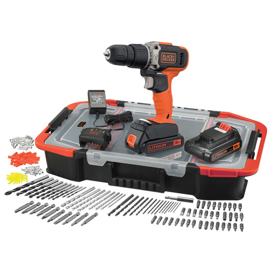 BLACK+DECKER BCD003BAST Trapano a percussione 18 V 21000 Ipm con 2 batterie al litio 1,5 Ah e organizer