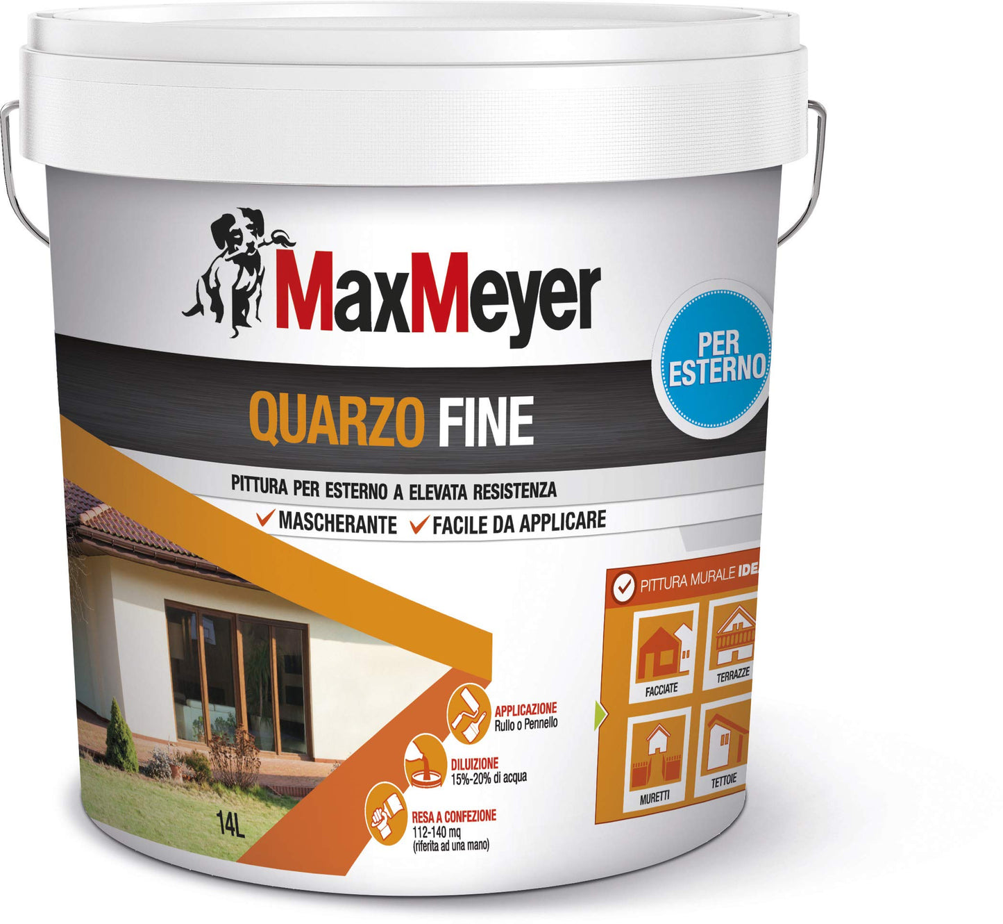 MaxMeyer Pittura per esterni Quarzo Fine BIANCO 14 L, 8-10 mq/litri