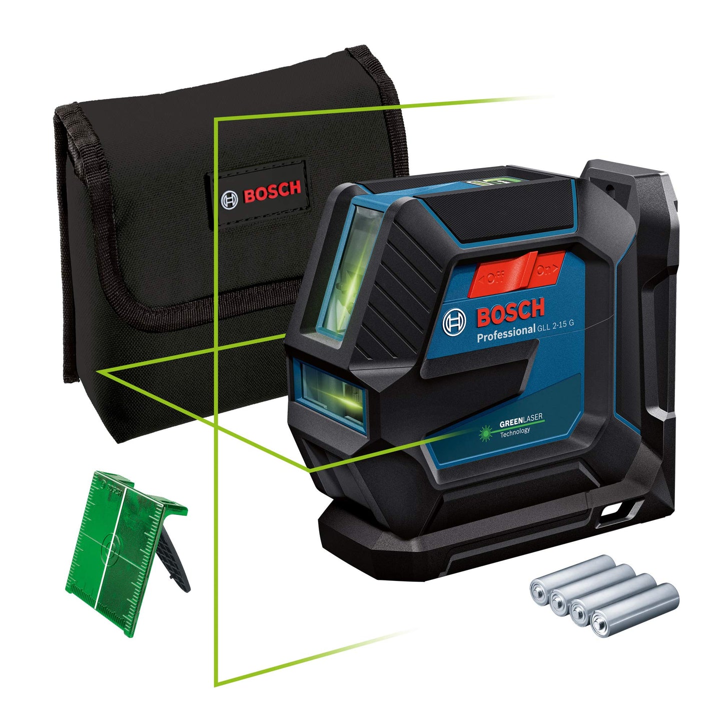 Bosch Professional Livella Laser GLL 2-15 G,laser verde, da interno, supporto LB 10, raggio d'azione visibile fino a 15 m, 4x batterie AA, confezione in cartone