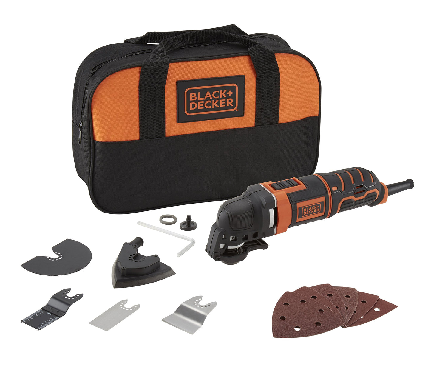 BLACK+DECKER MT300SA2-QS Utensile multifunzione con borsa portautensili e accessori in dotazione