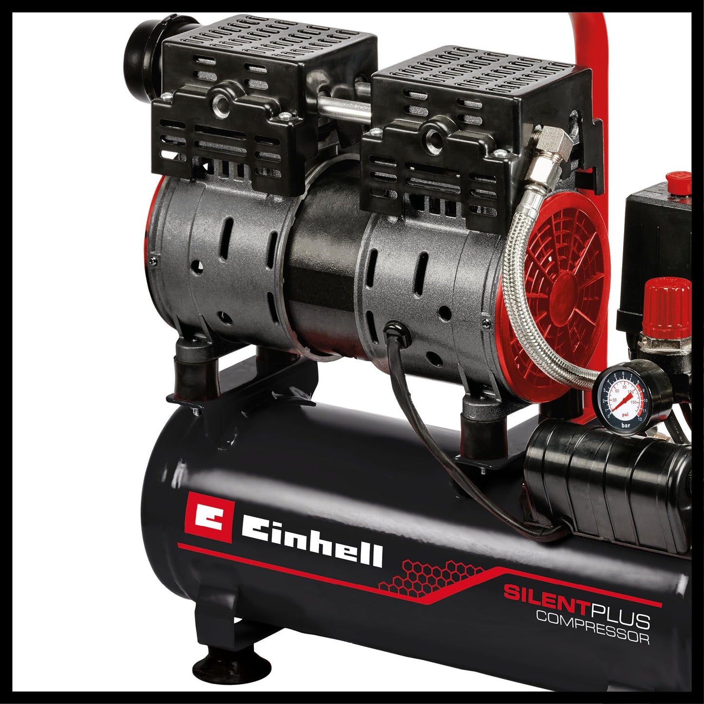 Einhell TE-AC 6 Compressore silenziato (220-240 V, 550 W, serbatoio aria 6 l, max 8 bar, portata aria max 75 l/min., cilindri 2, autolubrificato -no olio, carrellato, inc. 1 manometro, solo 57 dB(A))