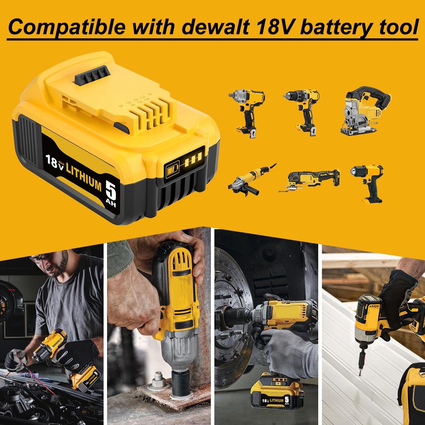 2 pezzi Topbatt 5000mAh Sostituzione per Dewalt batteria 18V per Dewalt batteria per Dewalt batteria 18V 5ah DCB184 DCB180 DCB181 DCB182 DCB200 DCB201 DCB204 con indicatore LED