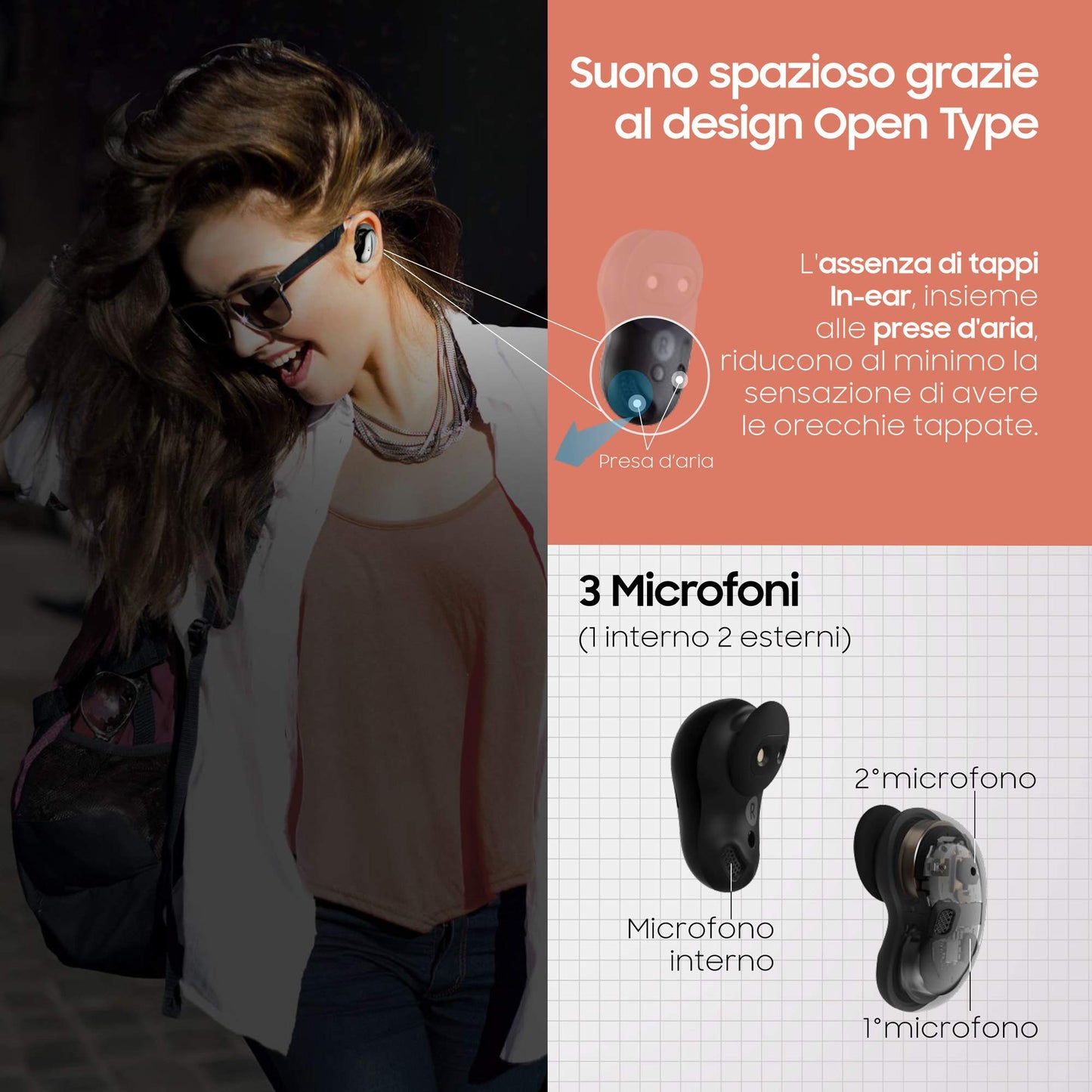 Samsung Galaxy Buds Live Auricolari True Wireless Open-type senza tappi In-Ear, Tre Microfoni, Controlli Touch, Ricarica Wireless, Cancellazione attiva del rumore, Nero [Versione Italiana]