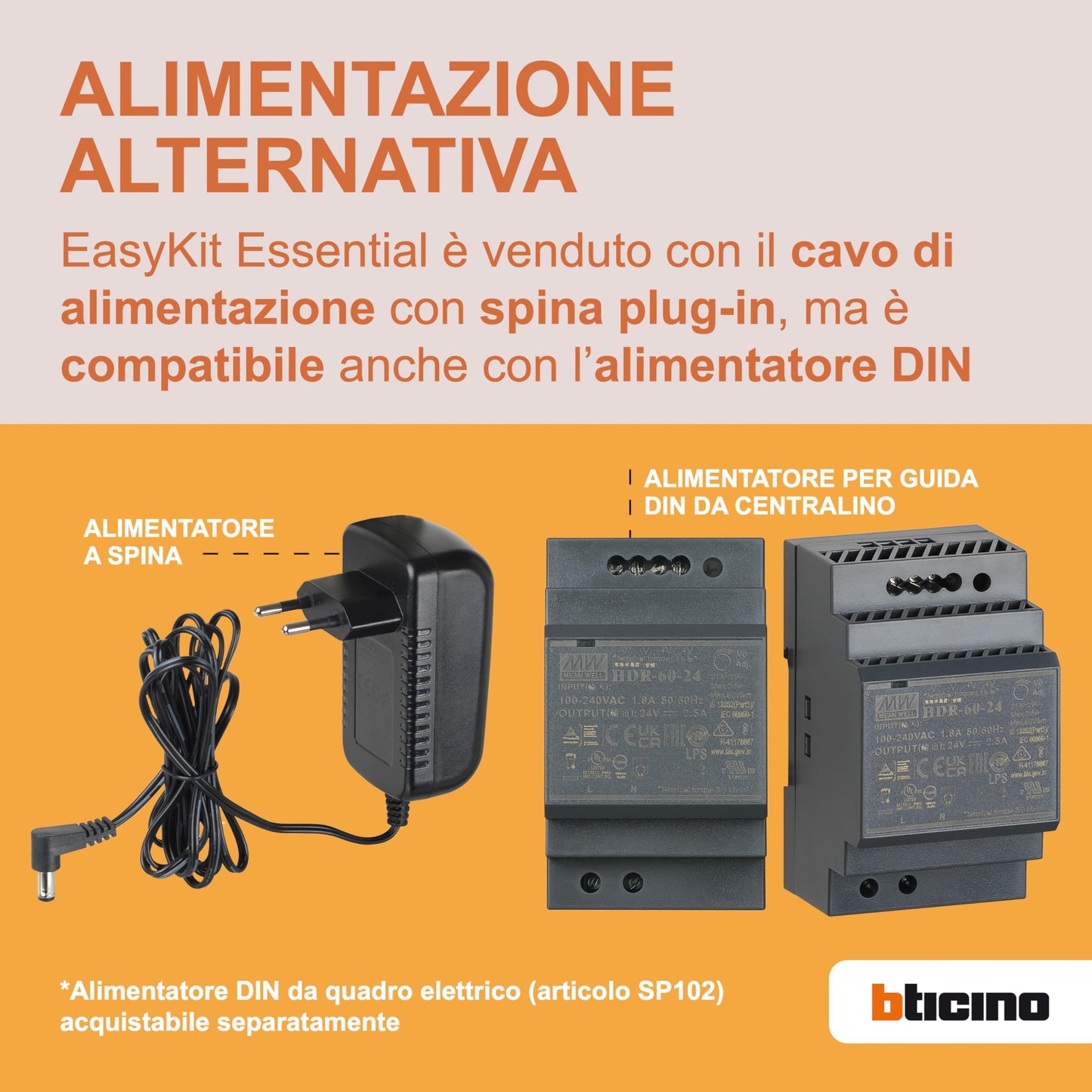 Bticino 318913 Easykit Plus Videocitofono Monofamiliare Plug-In 2 Fili con: 1 Pulsantiera Esterna con Campanello e Telecamera, 1 Monitor Interno 7" a Colori con Vivavoce, Espandibile per Bifamiliare