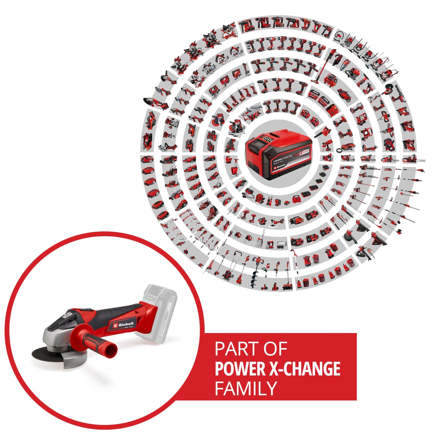 Einhell Smerigliatrice angolare a batteria TC-AG 18/115 Li-Solo Power X-Change (18 V, 115 mm diametro disco, 28 mm profondità taglio, soft start, senza disco, senza batteria)