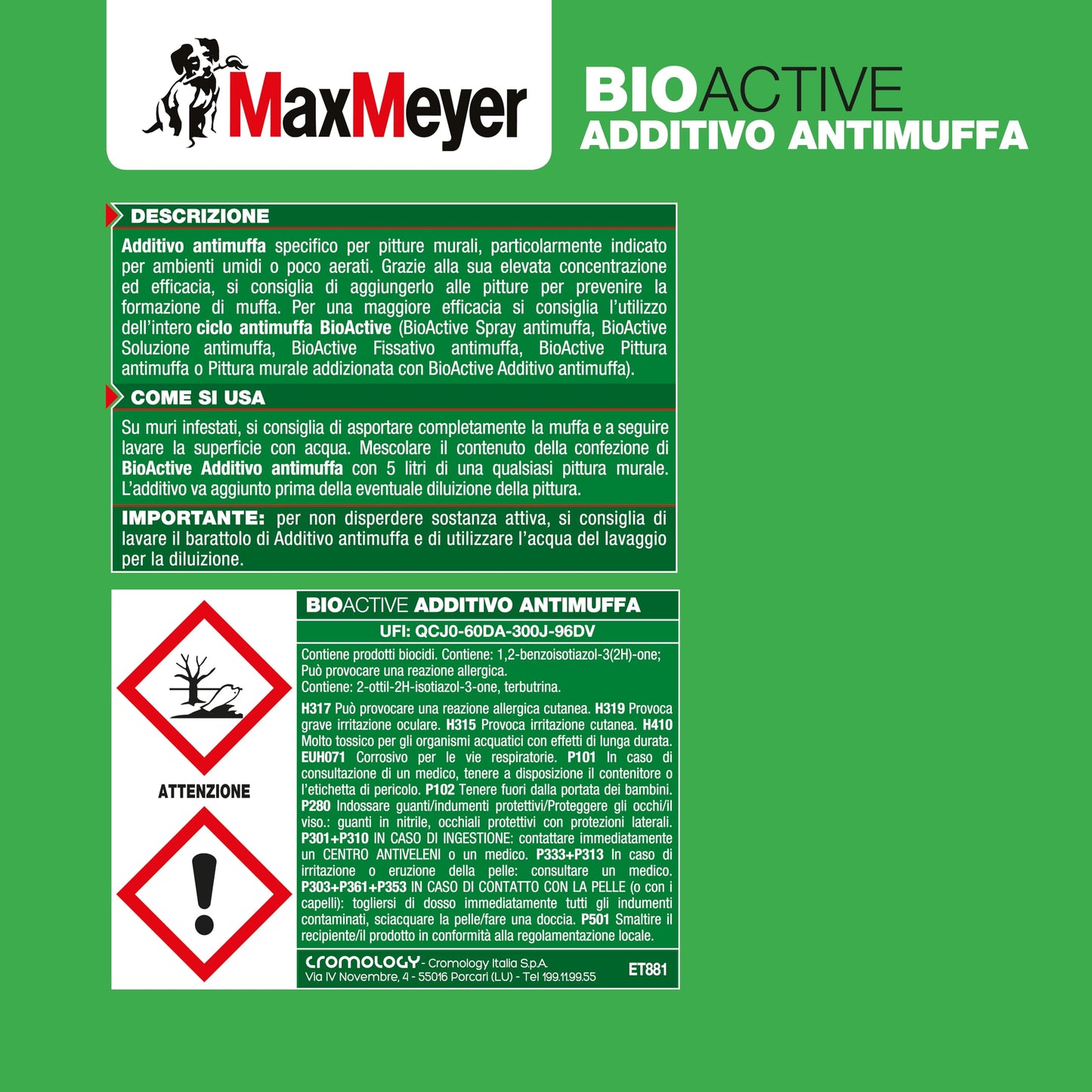 MaxMeyer Additivo antimuffa per interni Bioactive INCOLORE 0,25 L