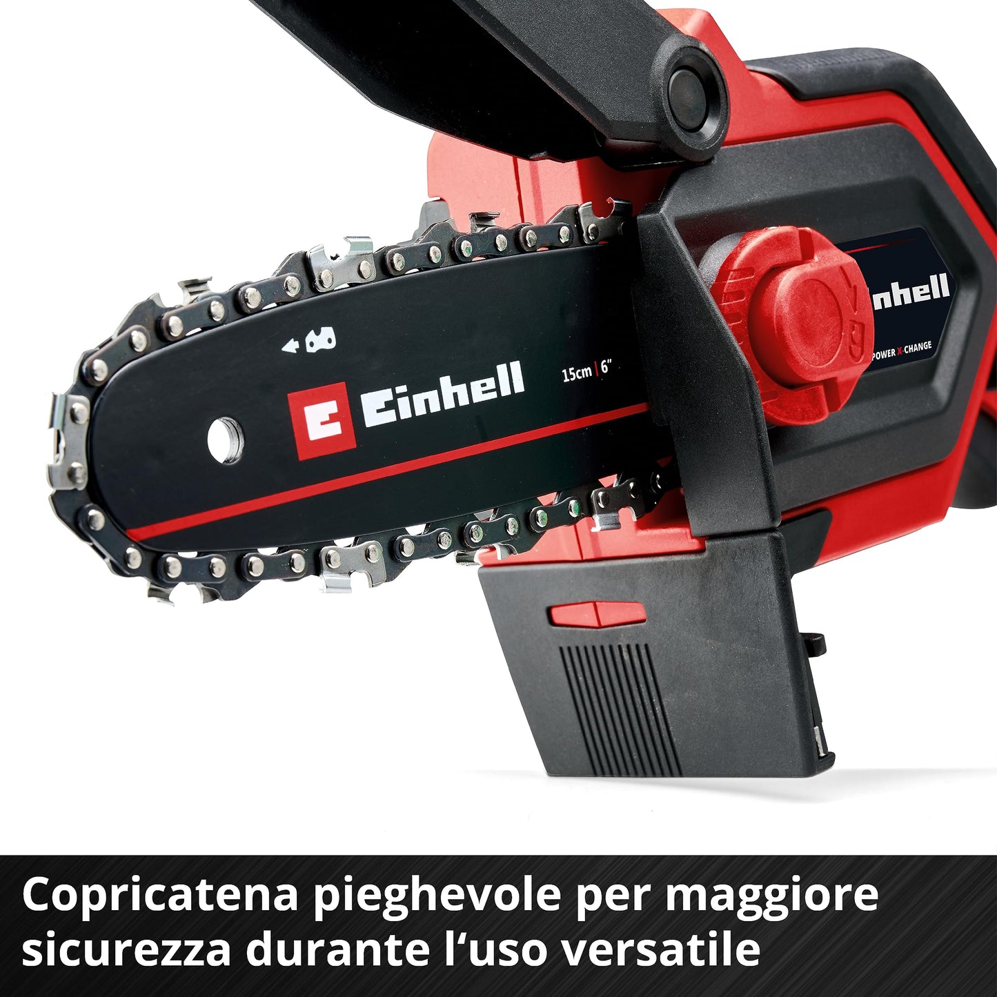 Einhell motosega a batterie GE-PS 18/15 Li BL-Solo Power X-Change (18 V, brushless, lunghezza di taglio 12,5 cm, cambio lama e catena senza attrezzi, senza batteria)