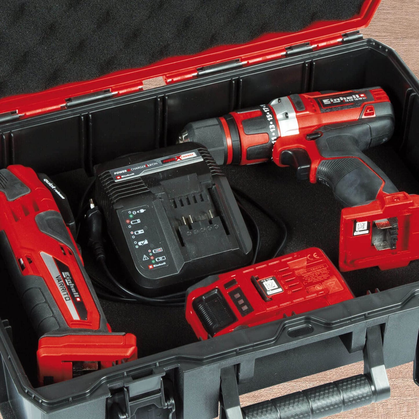 Originale Einhell Valigetta con sistema E-Case S-F (max. 25 kg, stoccaggio e trasporto universali di accessori e strumenti, impilabile, resistente agli spruzzi, inclusi 2 inserti in schiuma)