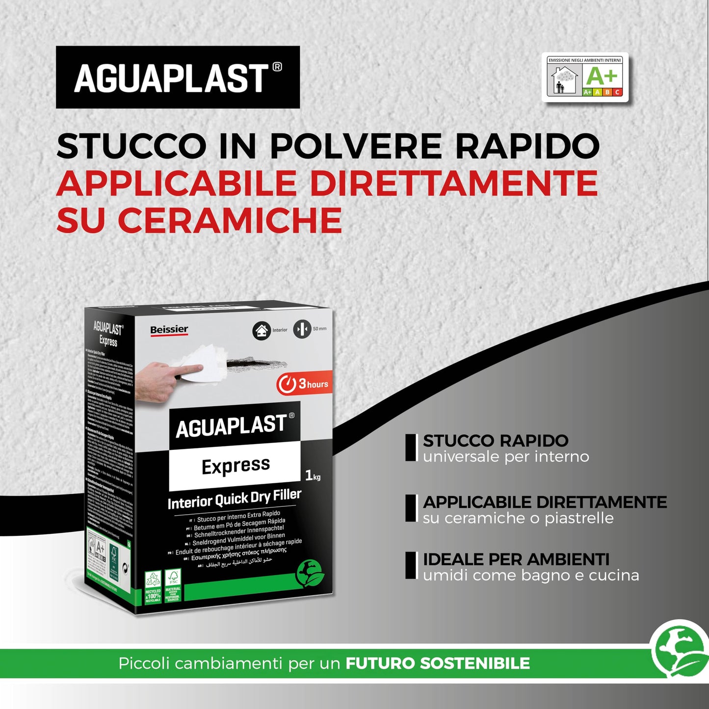 Aguaplast Express stucco in polvere per rinnovamento di pareti piastrellate in ambienti umidi come bagni o cucine - 4kg