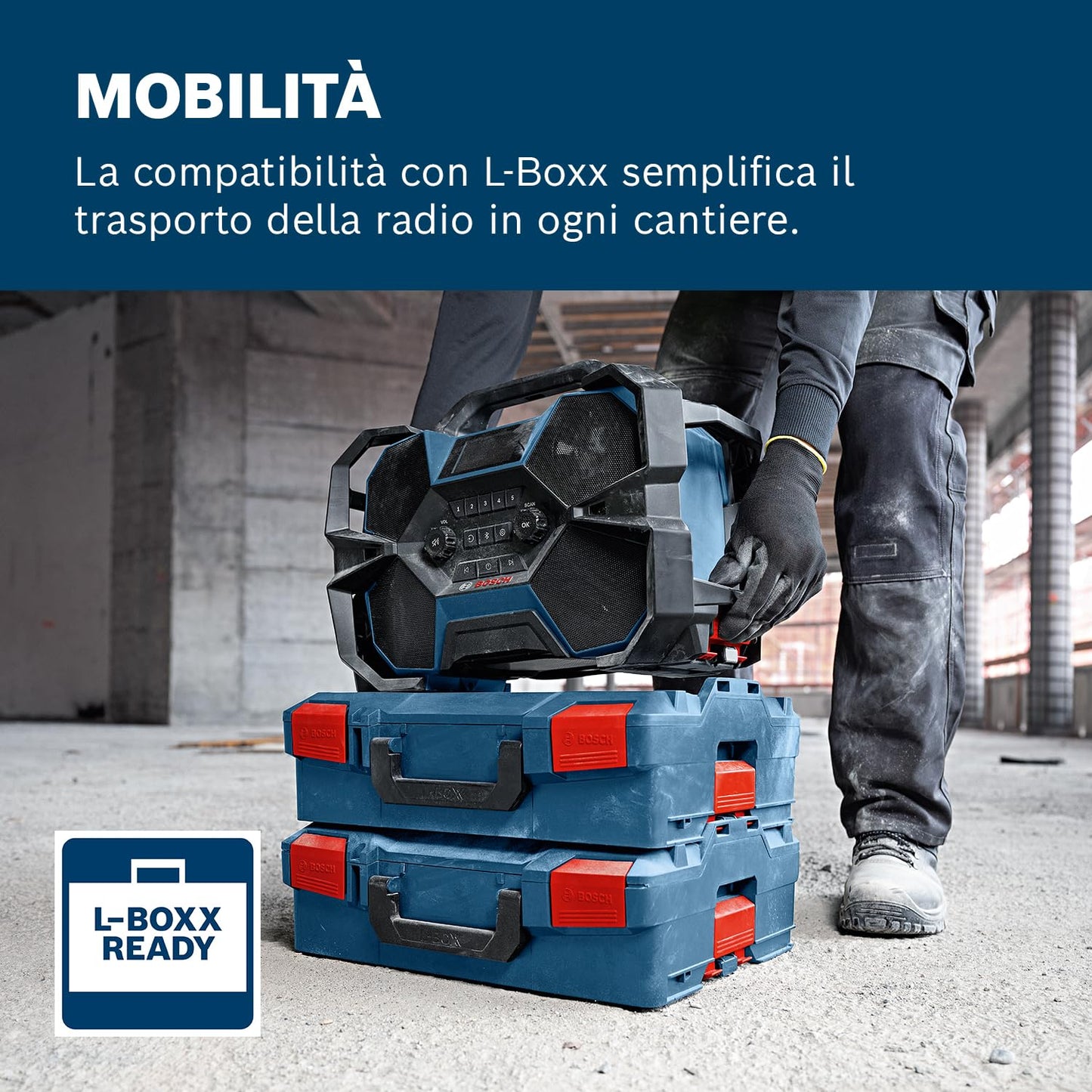 Bosch Professional Radio a batteria GPB 18VH-6 SRC 18V/12V System (ricarica integrata per 18V e 12V, incl. apribottiglie, 2 batterie AAA, pellicola protettiva schermo, senza batteria/caricabatteria)