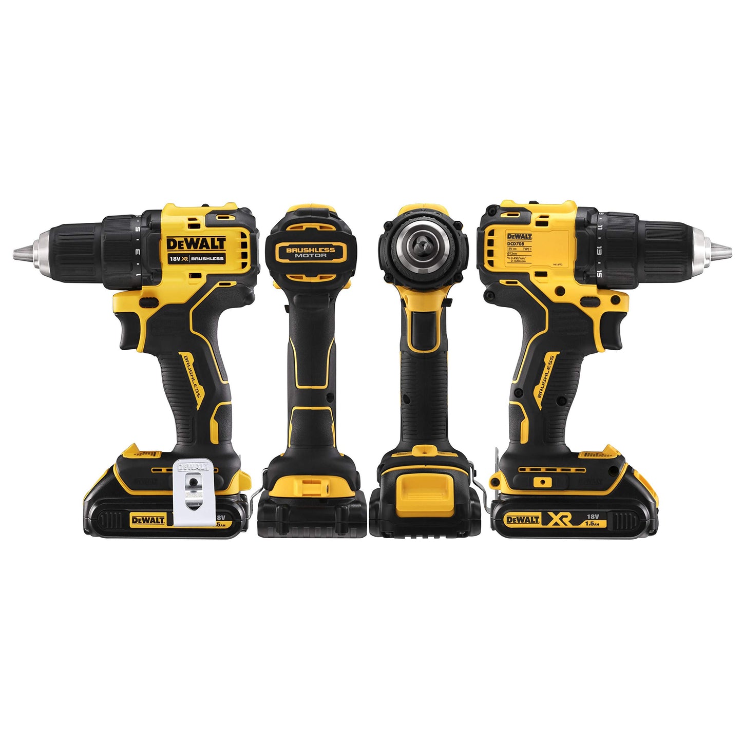 DEWALT DCD708S2T-QW - Trapano avvitatore senza spazzole XR 18V 13mm 65Nm con 2 batterie Li-Ion da 1,5Ah e valigetta TSTAK