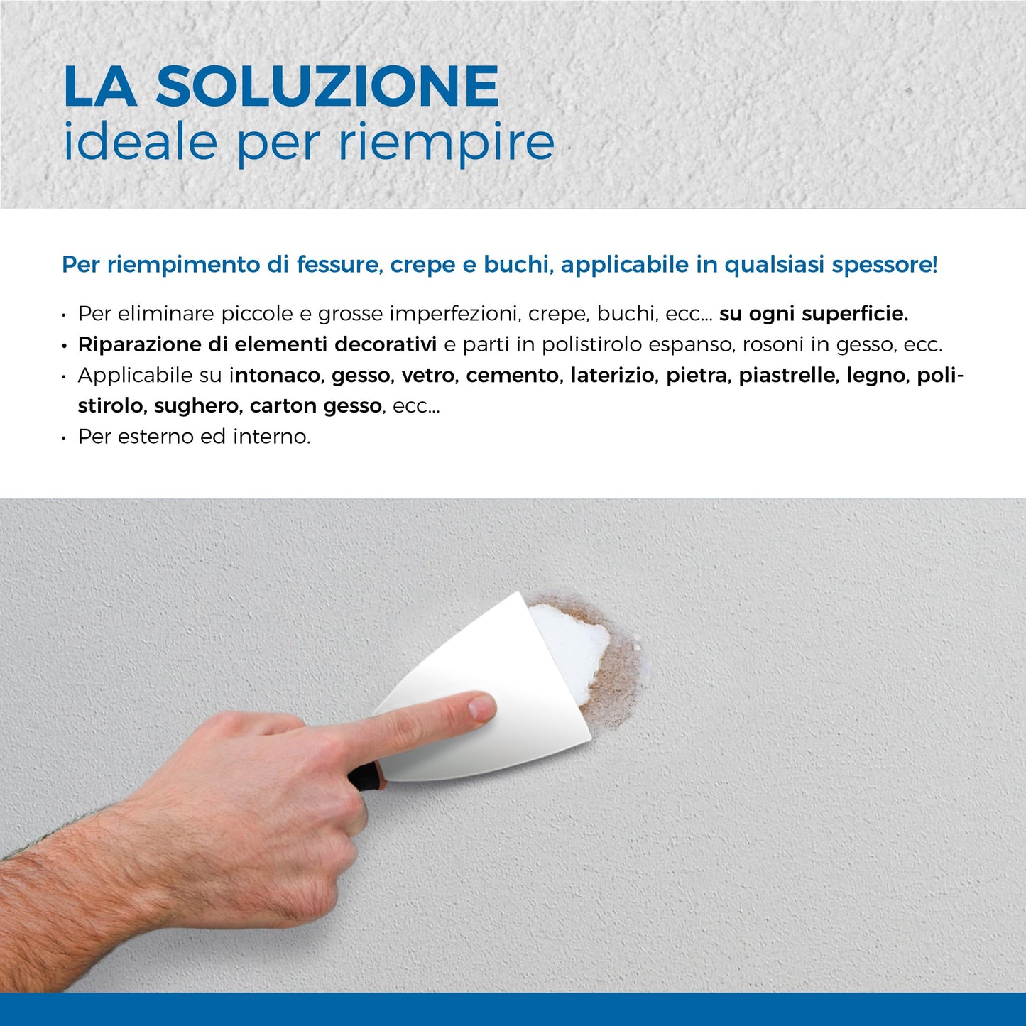 Aguaplast Il Solista, stucco leggero per riempire crepe e buchi in mano unica senza ritiro. Essicazione rapida 4lt