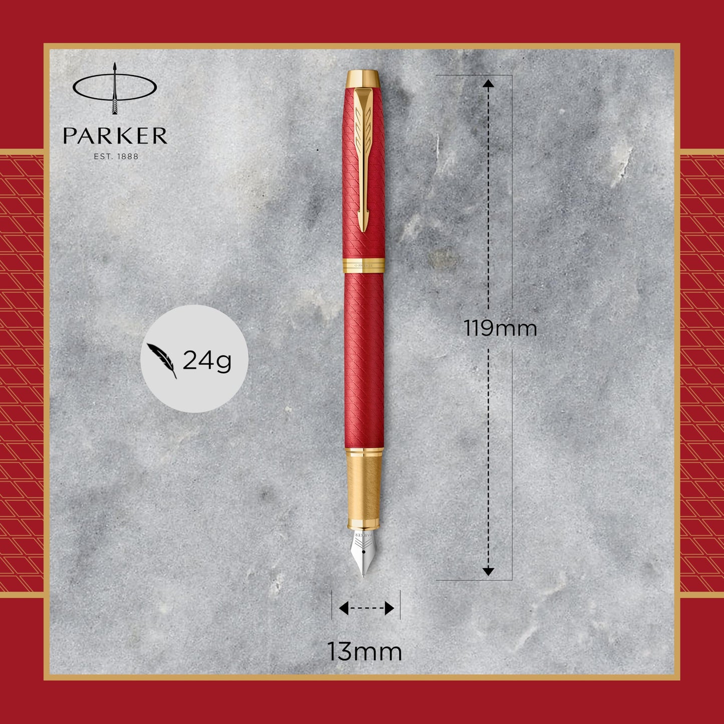 Parker IM penna stilografica | Rosso laccato premium con finiture in oro | Punta fine con cartuccia di inchiostro blu | Confezione regalo