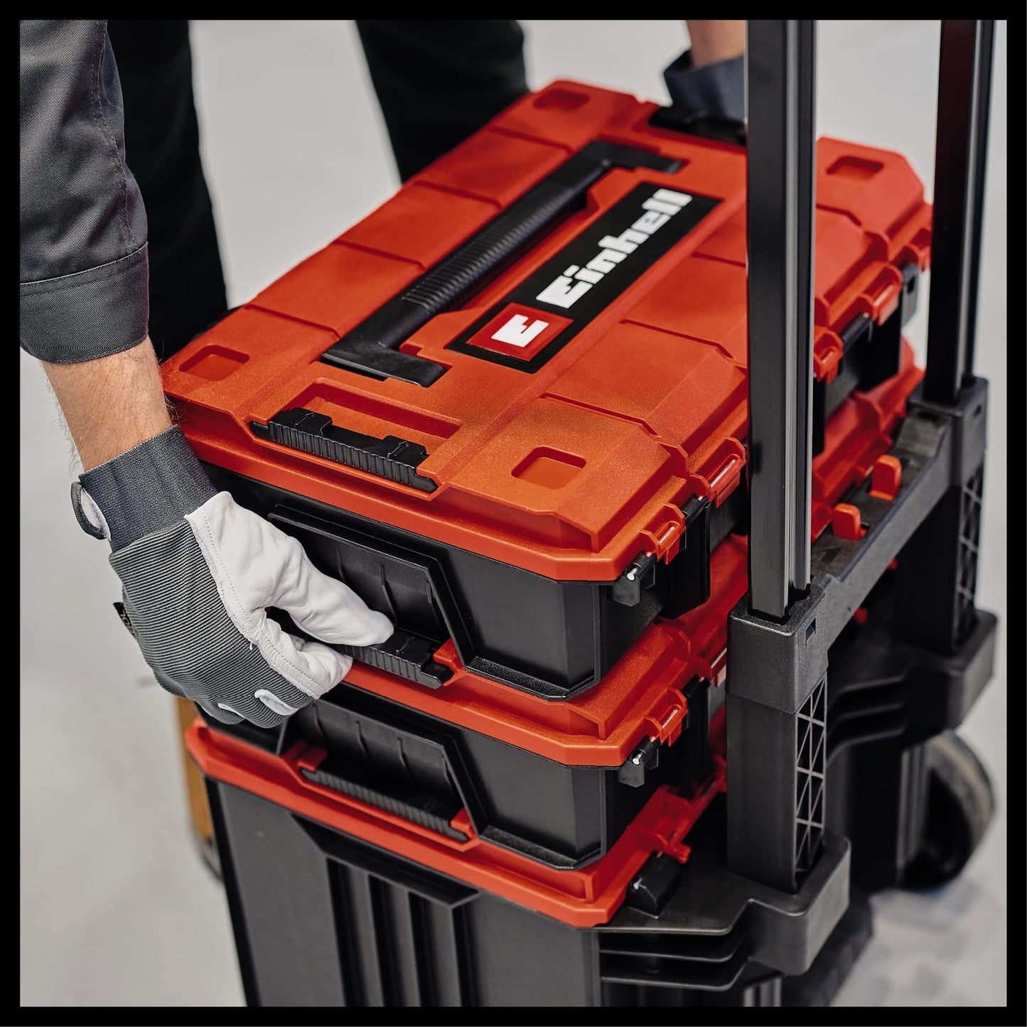 Einhell E-Case Tower Set di valigie originali (massimo 120 kg, composto da 3 valigie con accessori, conservazione e trasporto di accessori e attrezzi, impilabili, collegabili)