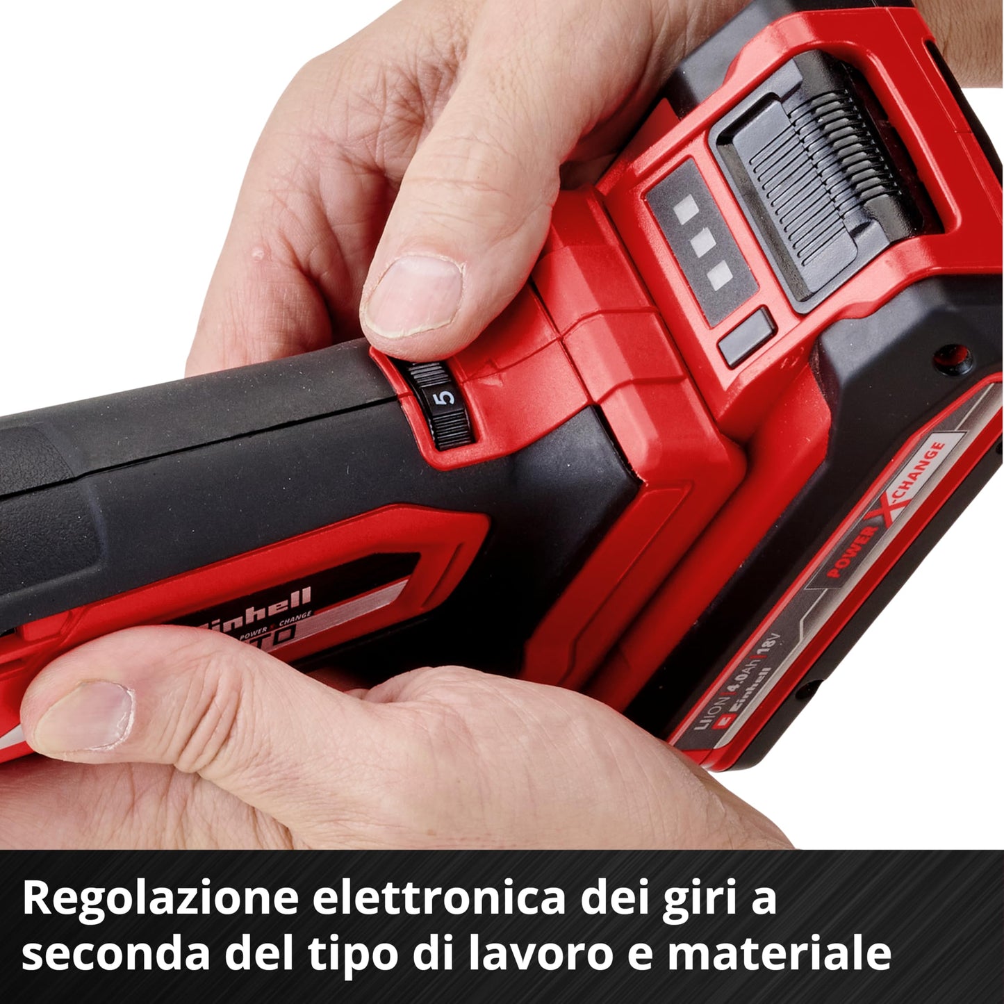 Einhell Utensile Multifunzionale a Batteria Varrito, Power X-Change (Li-Ion, 18 V, 11000-20000 min.-1, blocco rapido, portautensili regolabile in 12 posizioni) Nero/Rosso