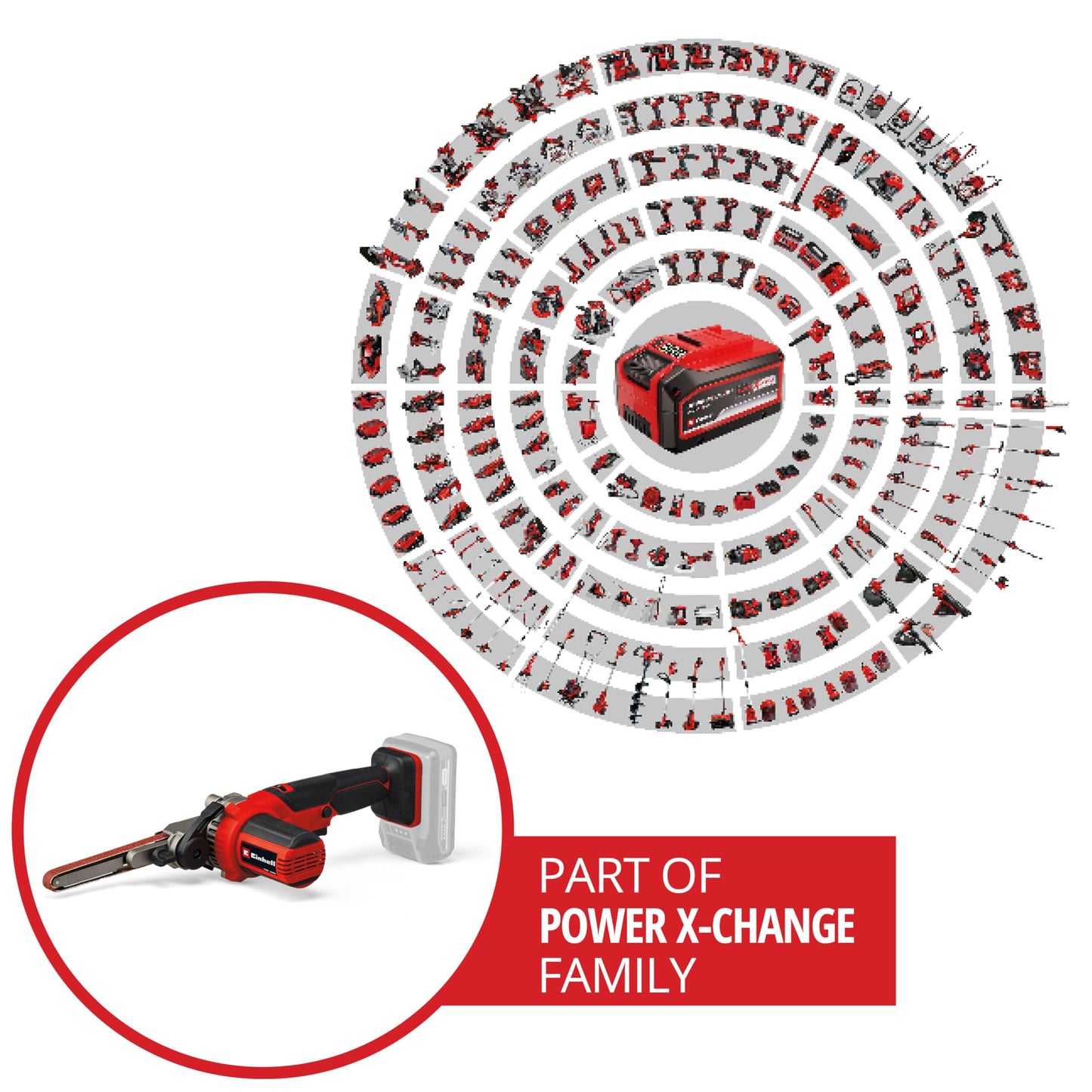 Einhell Lima a nastro a batterie TE-BF 18 Li-Solo Power X-Change (18 V, velocità fino a 1.700 m/min, 2 bracci abrasivi 9 mm e 13 mm, incl. 12 pz. nastri abrasivi, senza batteria)