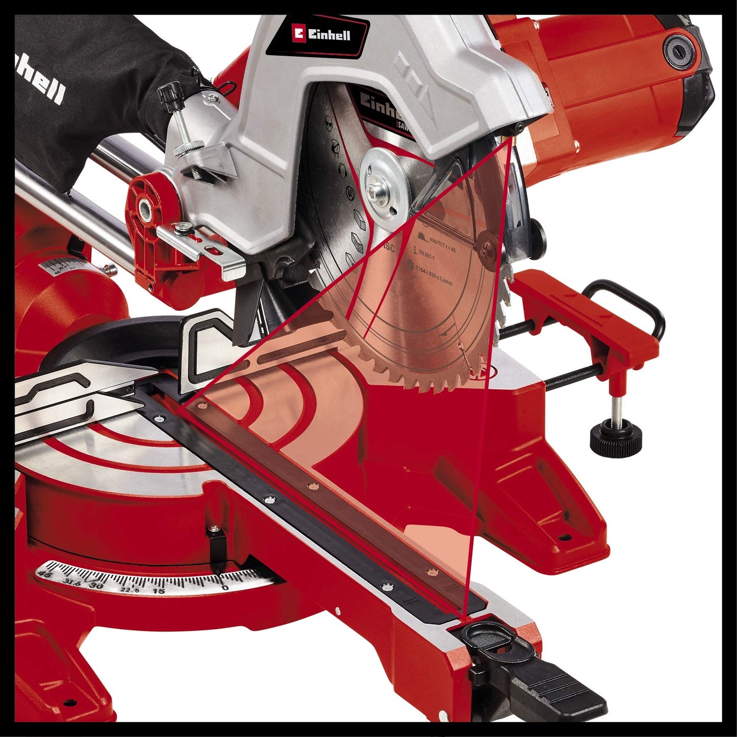 Einhell TC-SM 254 Troncatrice radiale (230-240 V, 1800 W, giri al min. 5000, lama Ø254 x ø30 - 48 denti, inclinabile sinistra 0-45°, taglio max 305 x 85 mm, con laser)