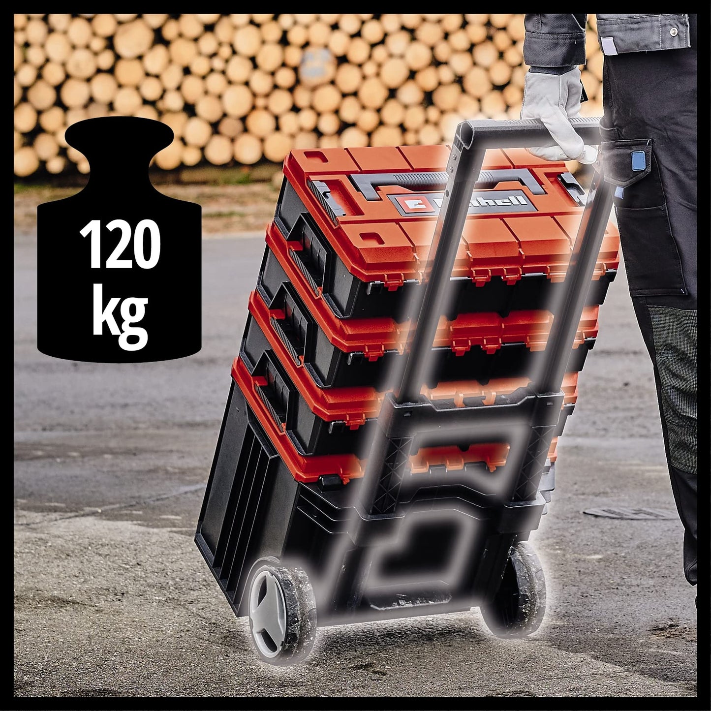 Einhell E-Case Tower Set di valigie originali (massimo 120 kg, composto da 3 valigie con accessori, conservazione e trasporto di accessori e attrezzi, impilabili, collegabili)