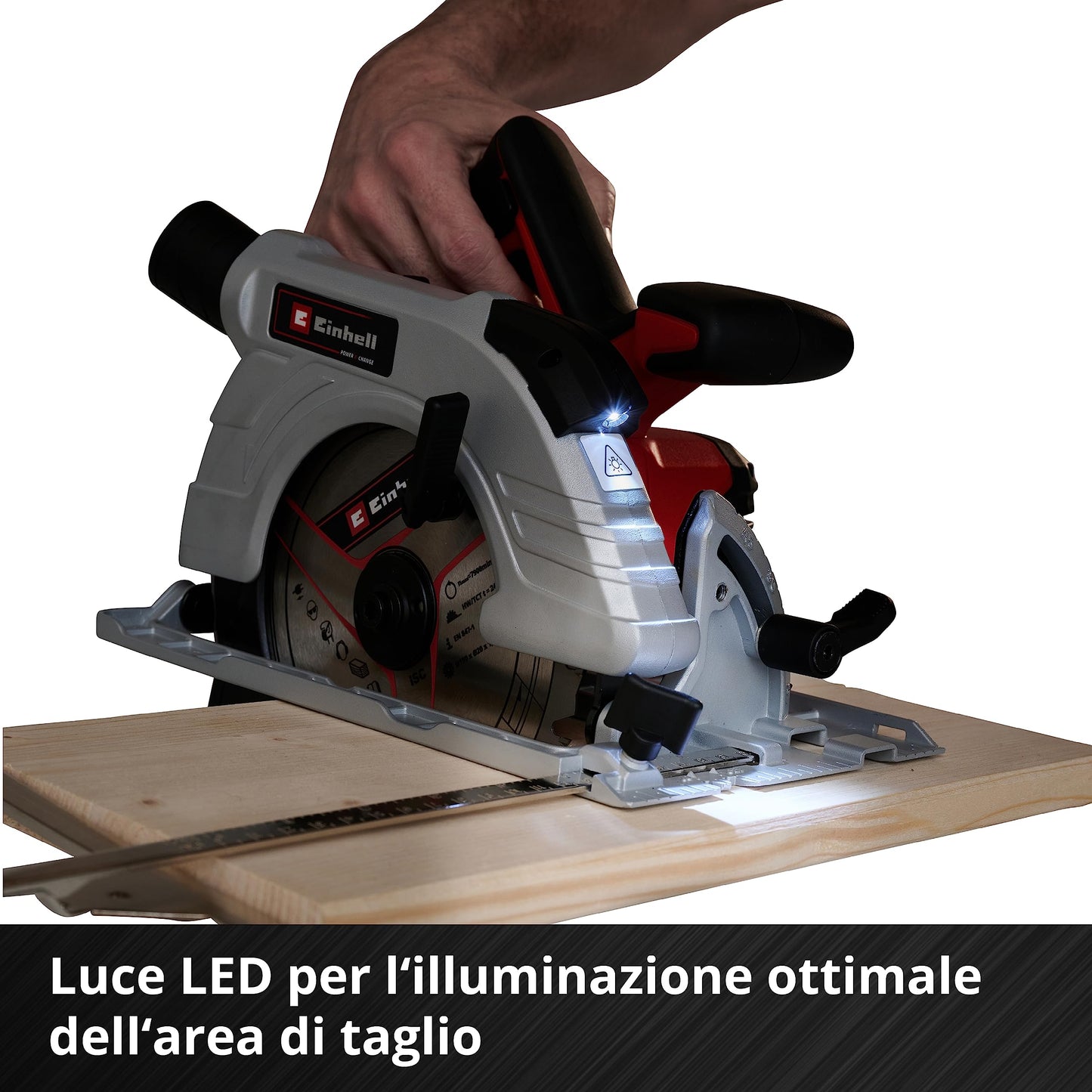 Einhell Sega circolare a batteria TE-CS 18/190 Li BL - Solo Power X-Change (18V, giri al min. 3800, lama Ø190 x Ø20,taglio max 65 mm, luce led, senza batteria e caricabatteria)