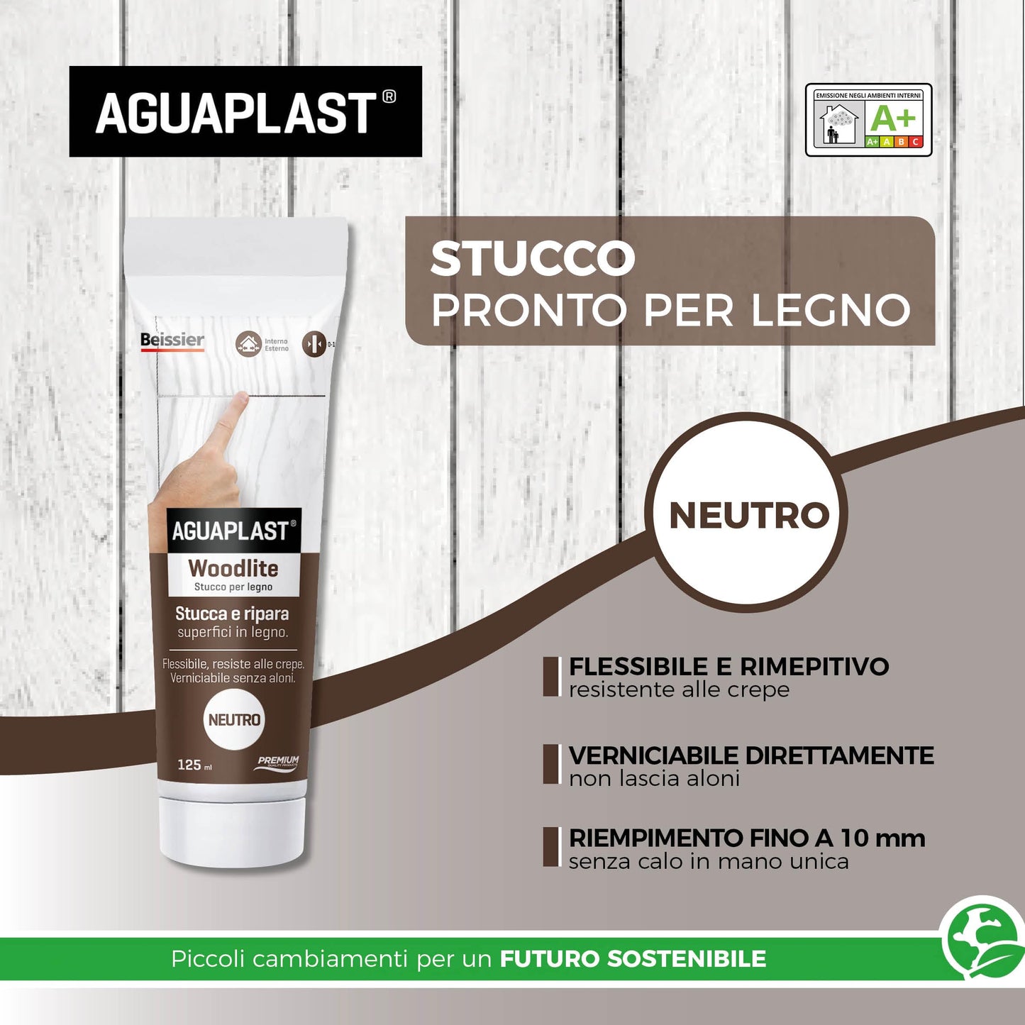 AGUAPLAST Woodlite stucco per legno colorato. Fibrato, resiste alle dilatazioni fino al 20%. Ideale per buchi e crepe in mano unica senza ritiro. Neutro (Confezione da 2)