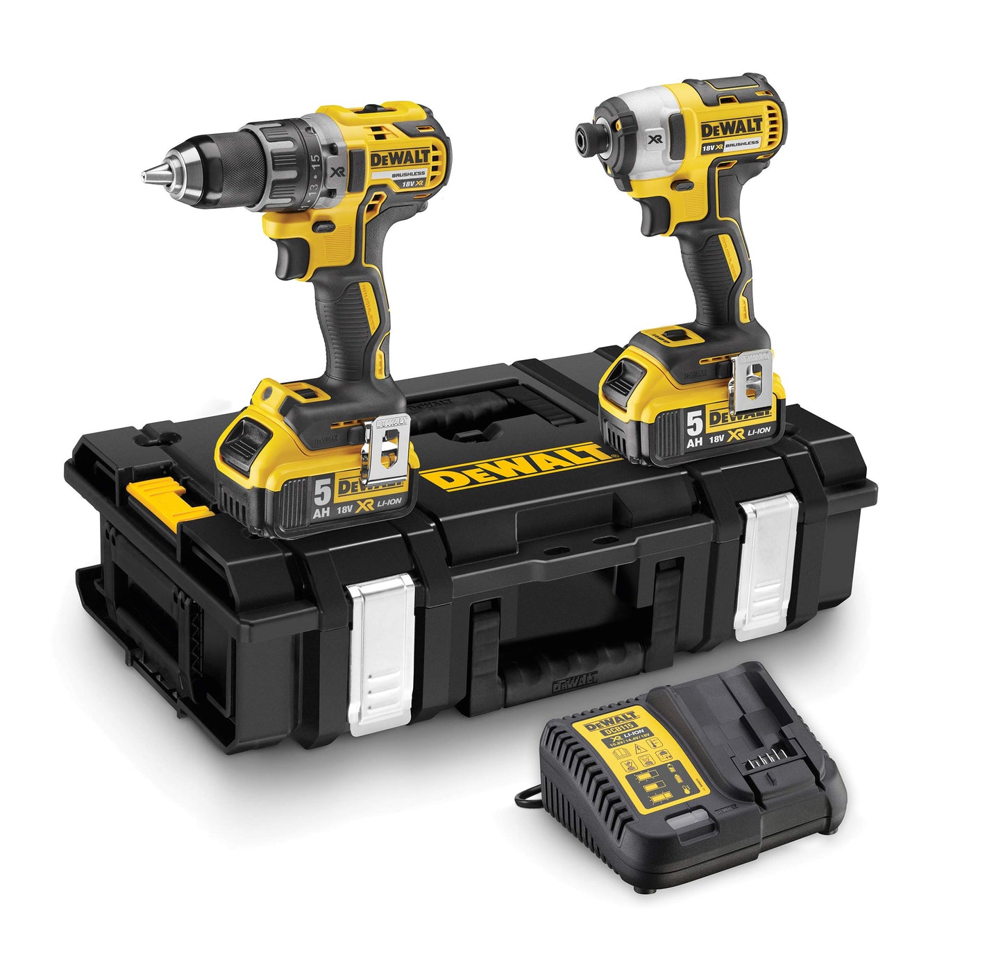 DEWALT DCK266P2-QW, Kit da 2 utensili con trapano a percussione compatto DCD796 e avvitatore a percussione DCF887, XR 18 V, 5 Ah, A batteria, Velocità variabile, Per metallo, cemento e legno