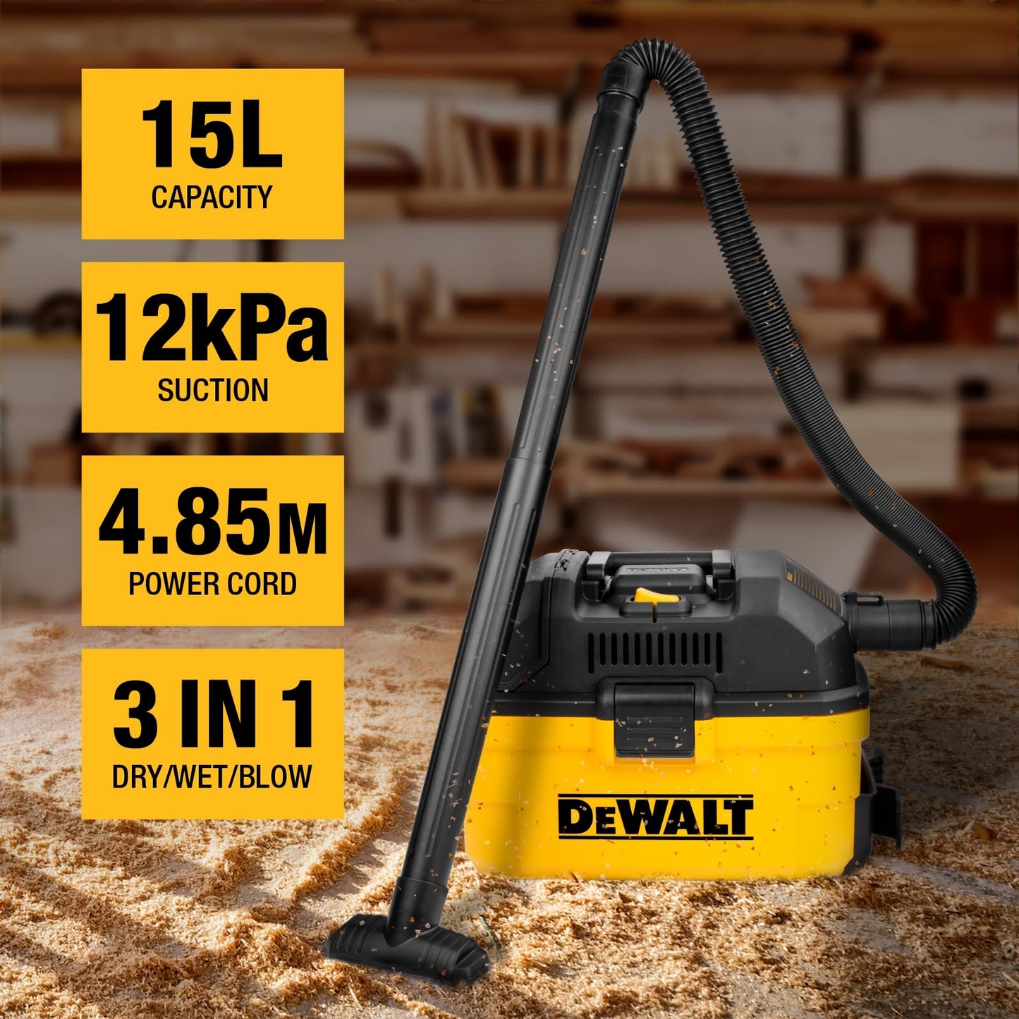 DEWALT DXV15T, Toolbox 15L Wet/Dry Vac, Giallo/Nero