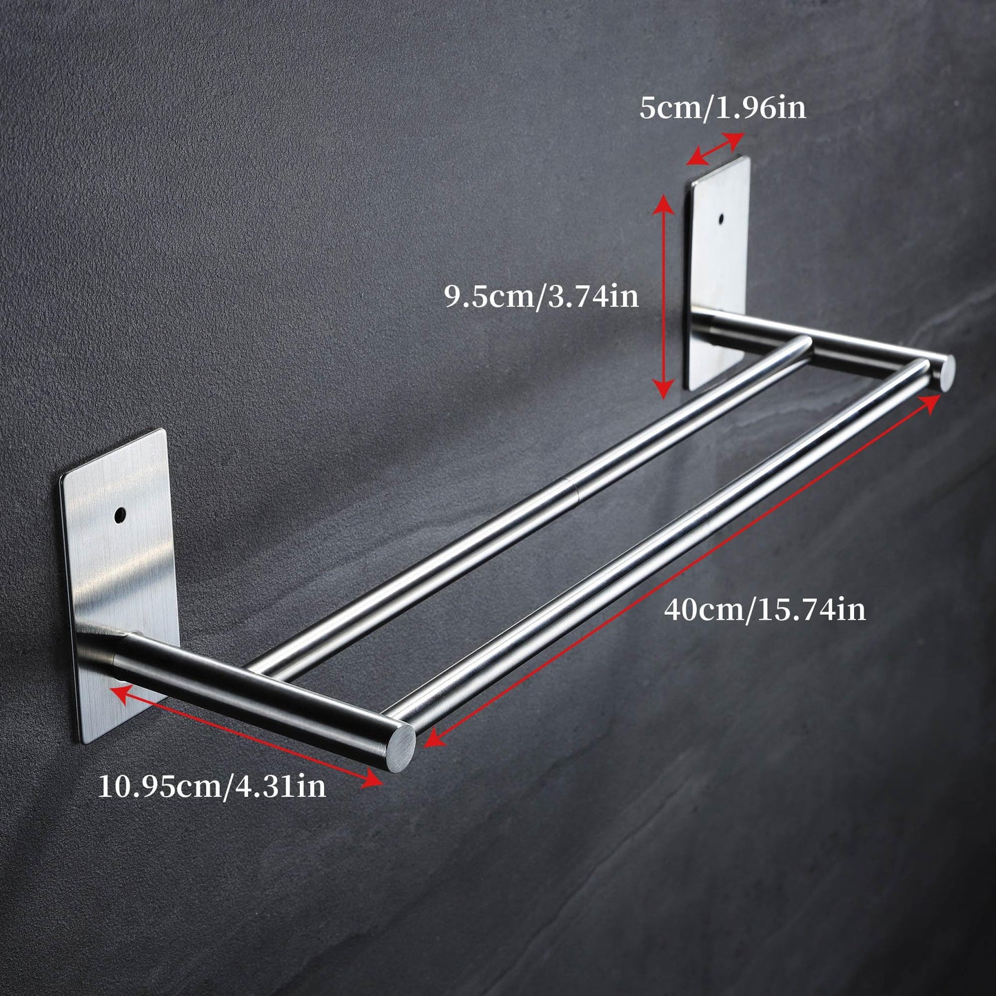 ZUNTO 40CM Bagno Portasciugamani da Paret, Autoadesivo Per Porta Salviette in Acciaio Inossidabile 304, Porta Asciugamano Doppio