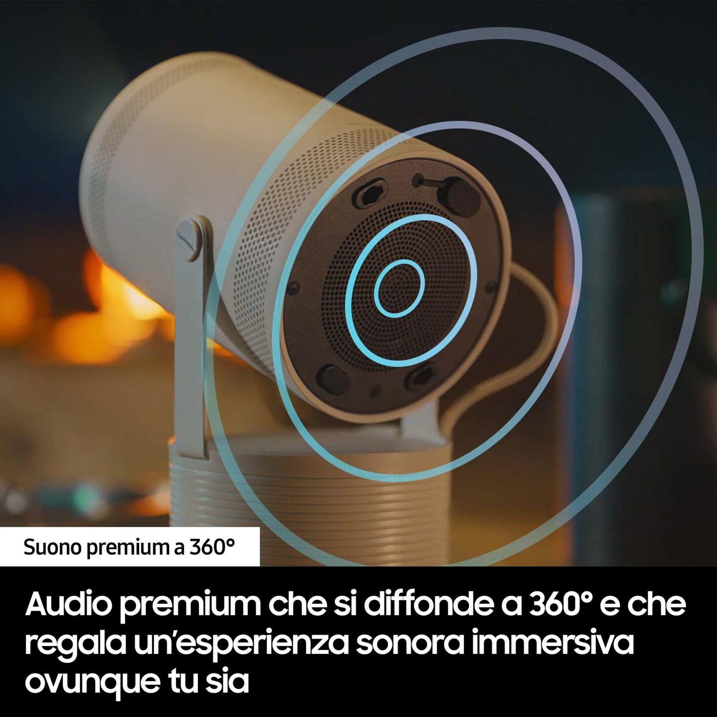 Samsung The Freestyle 2nd generation LFF3C Proiettore Portatile FHD Wi-Fi, Schermo Fino a 100'', USB, Auto Focusing e Leveling, Suono a 360°, Smart TV, Bianco, 2023