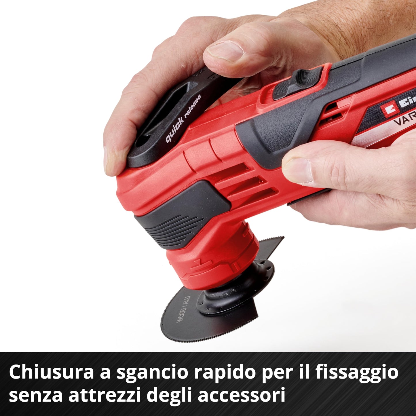 Einhell Utensile Multifunzionale a Batteria Varrito, Power X-Change (Li-Ion, 18 V, 11000-20000 min.-1, blocco rapido, portautensili regolabile in 12 posizioni) Nero/Rosso