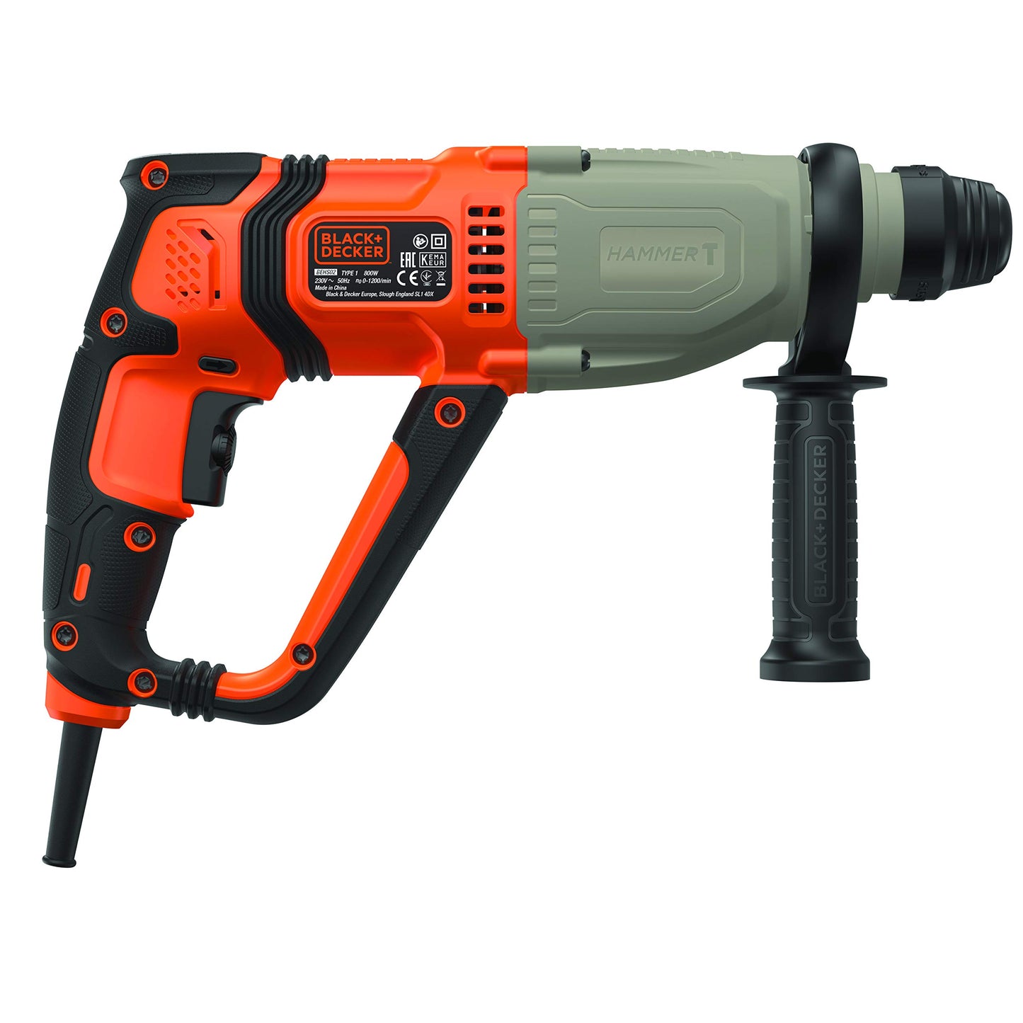 BLACK+DECKER MARTELLO TASSELLATORE/SCALPELLATORE SDS+ 800W, 2.2J EPTA, 0-5500 colpi/min. In dotazione: Extra mandrino 13mm, 2 punte SDS+ per muratura, Asta di profondità, Valigetta BEHS02K-QS