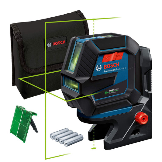 Bosch Professional Livella Laser GCL 2-50 G,laser verde, da interno, supporto RM 10, raggio d'azione visibile fino a 15 m, 4x batterie AA, confezione in cartone