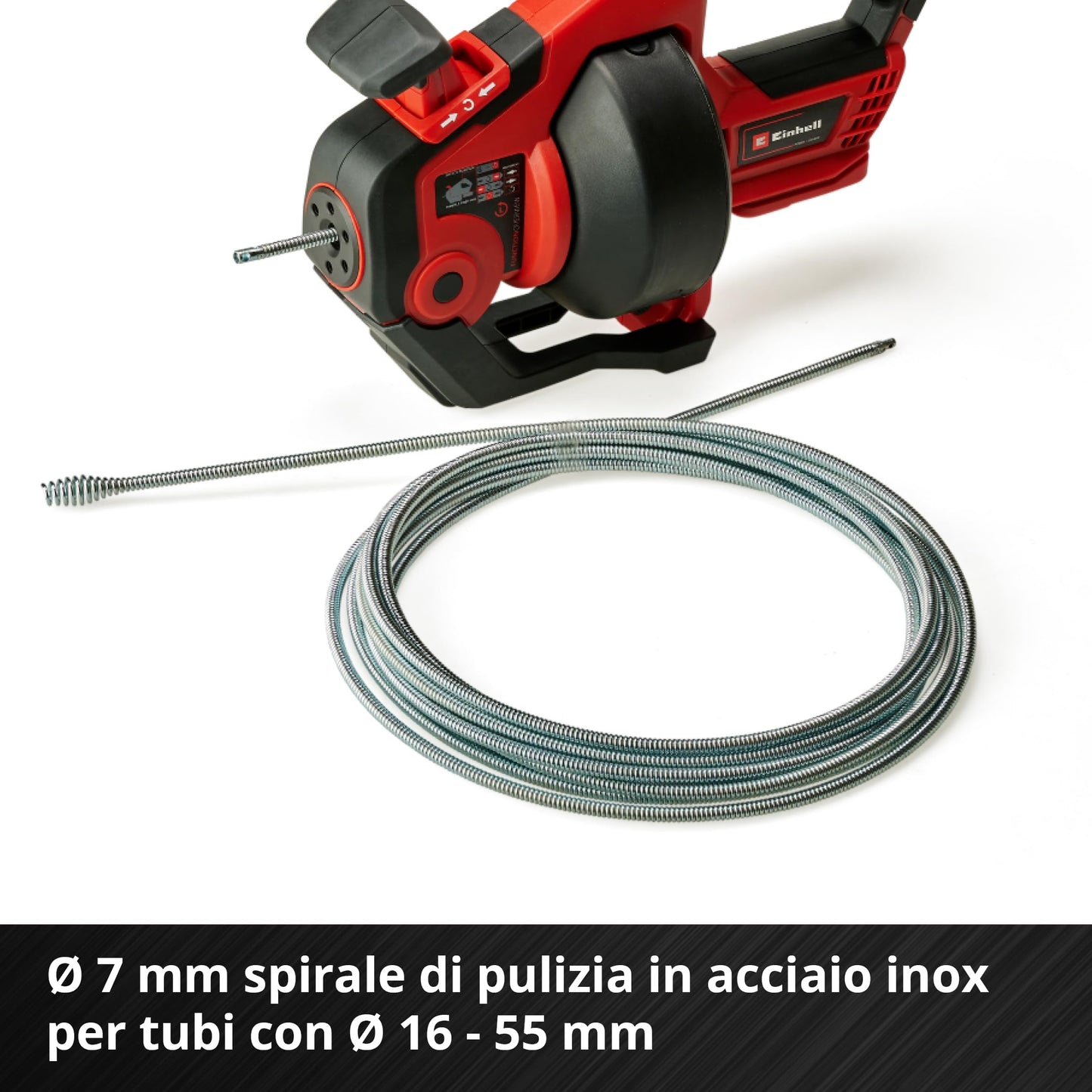 Einhell Detergente per tubi a batteria TE-DA 18/760 Li-Solo Power X-Change (18 V, Li-Ion, spirale di pulizia lunga 7,6 m, adatto per tubi di diametro 16-55 mm, fornito senza batteria e caricatore)