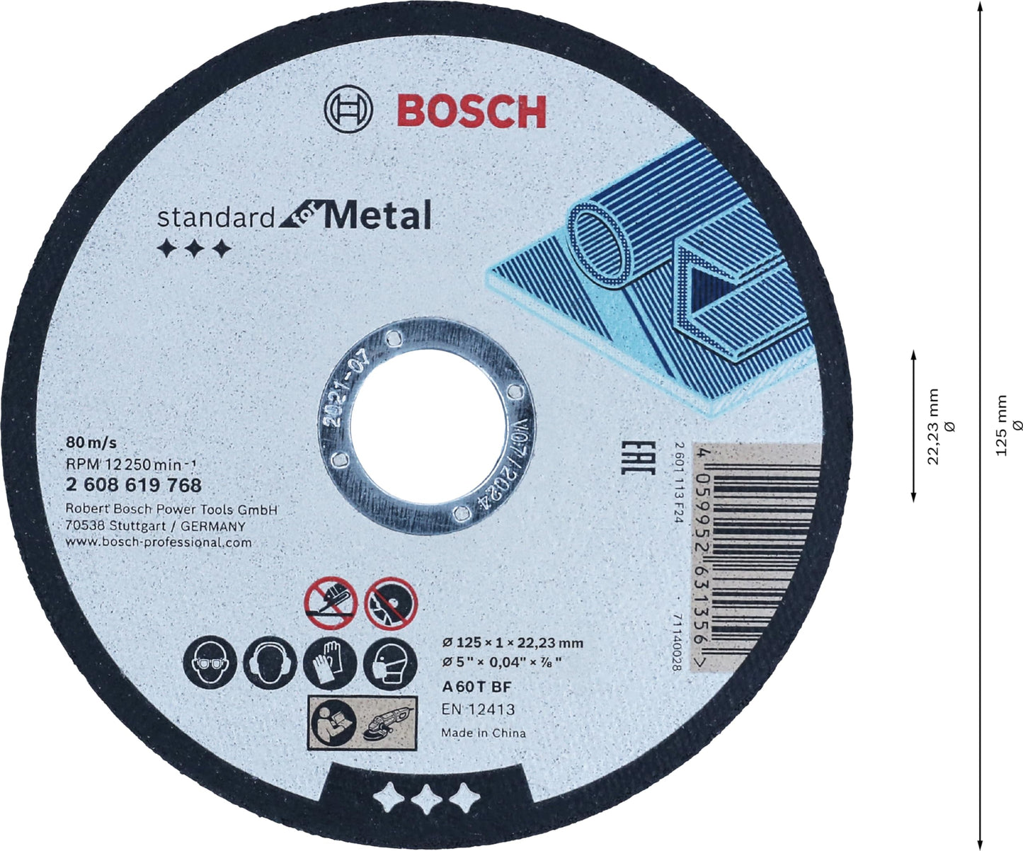 Bosch 100 dischi da taglio standard per metallo (per metallo, acciaio, lamiera, diametro 125 mm, taglio dritto, M14, accessori professionali)