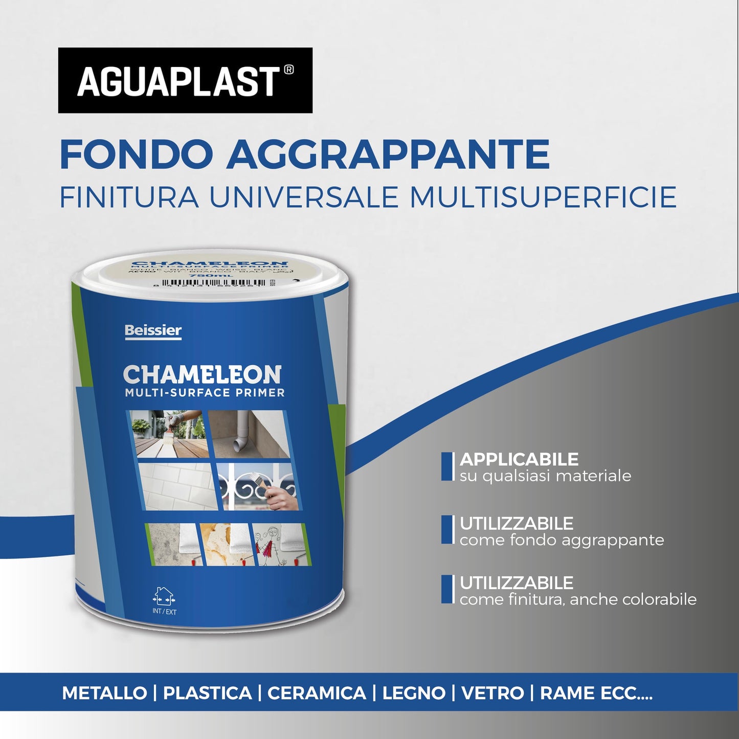 Aguaplast Chameleon smalto per ceramica o piastrelle, fondo e finitura universale multisuperficie 750ml