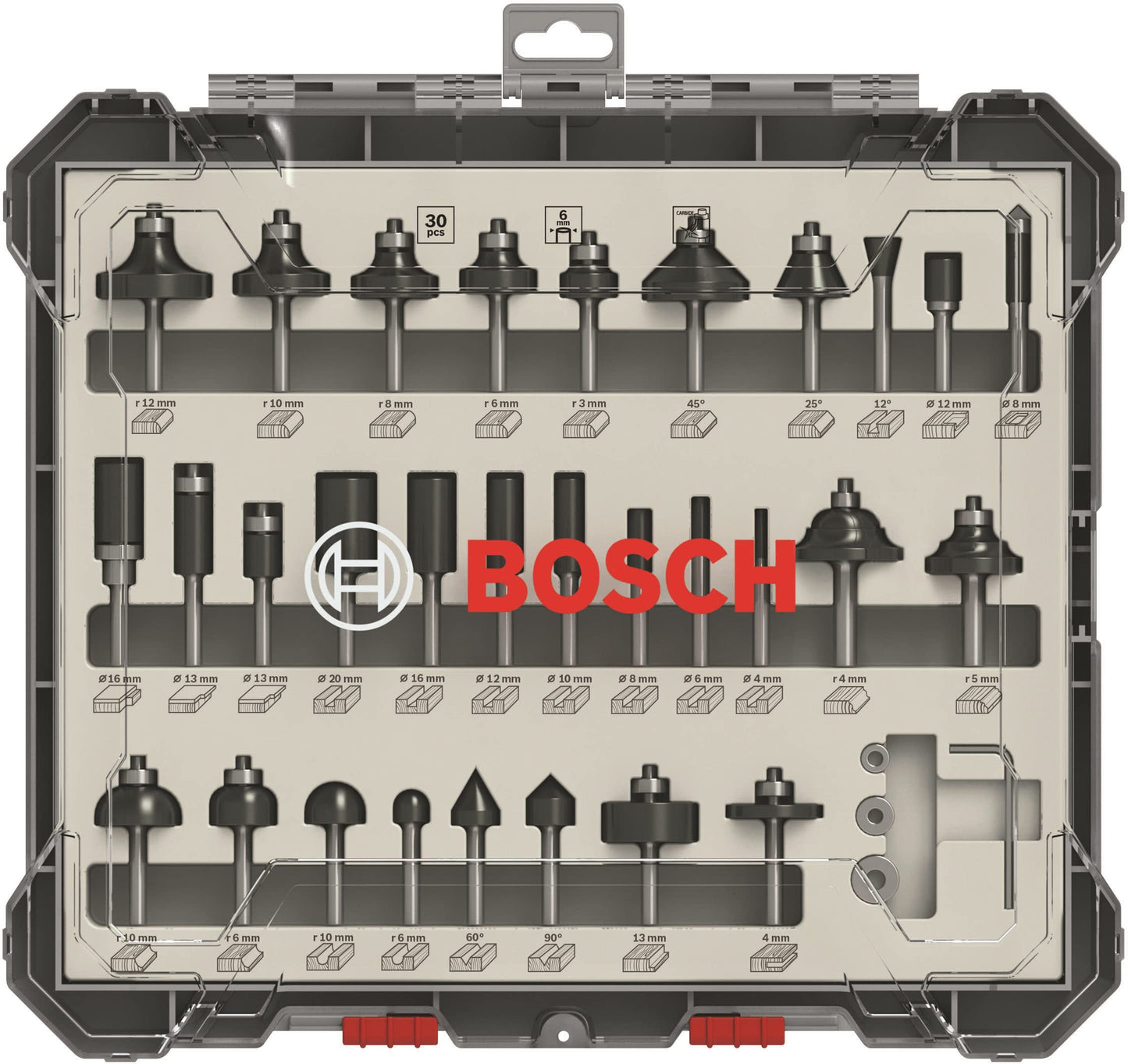 Bosch Professional 2607017474 30tlg. Set di frese (per legno, per frese verticali con stelo da 6 mm)