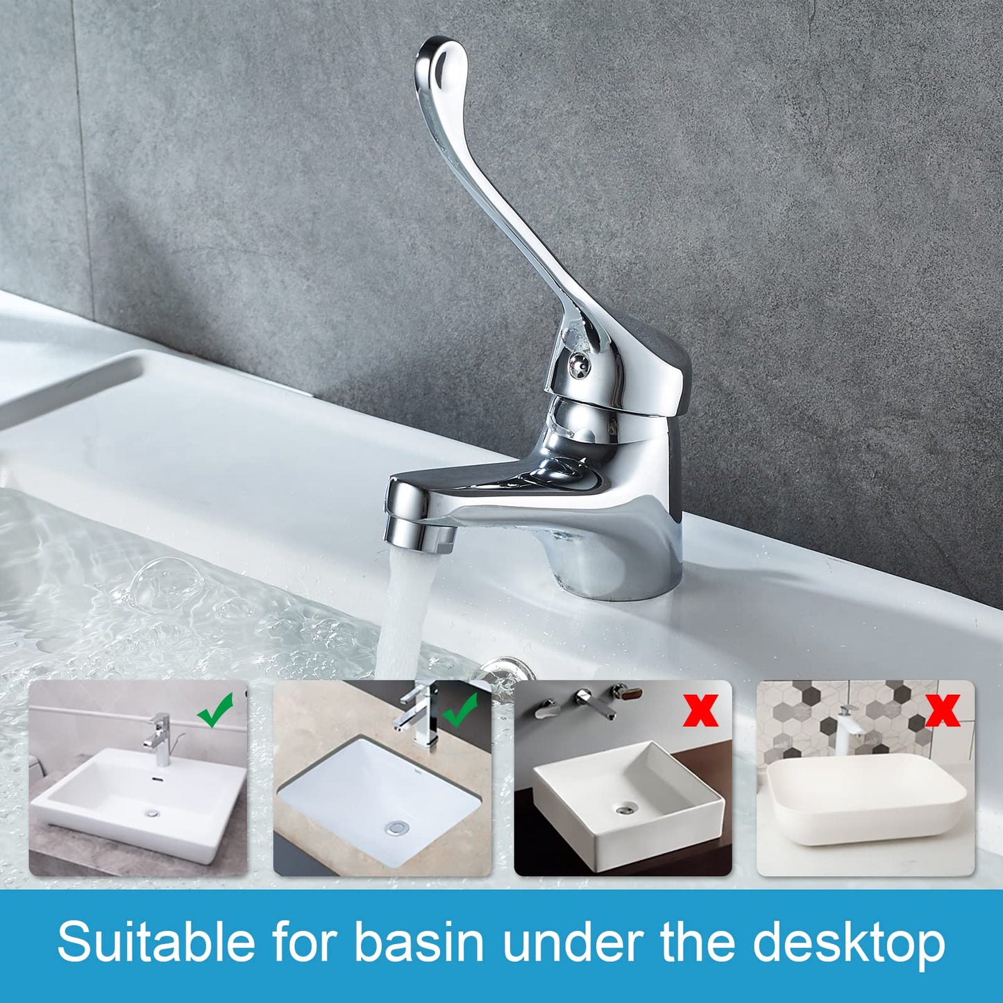 Ibergrif M11053-Bari, Rubinetto per Lavabo con Maniglia Medica, Miscelatore per Bagno, Cromo