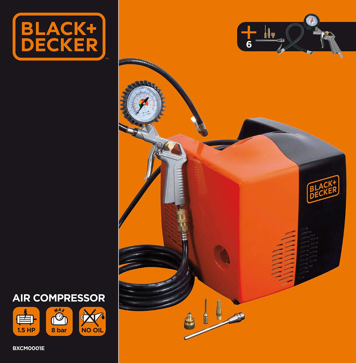 BLACK+DECKER Compressore d'Aria, Nero/Arancione, BD 195 Cubo