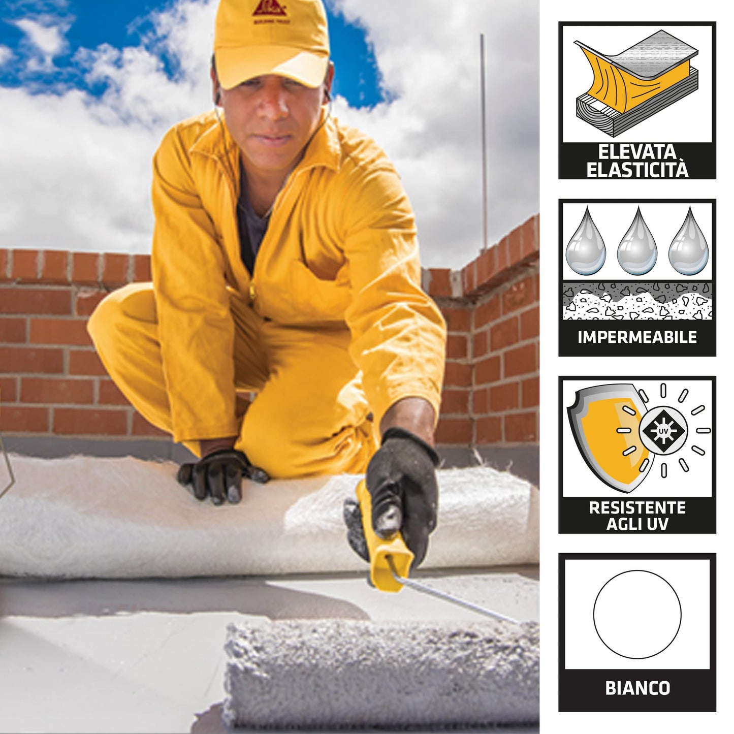 Sika - Sikalastic 520 Fiber IT, Bianco - Membrana liquida impermeabilizzante - Rivestimento decorativo elastomerico - Applicato a freddo - 5 kg